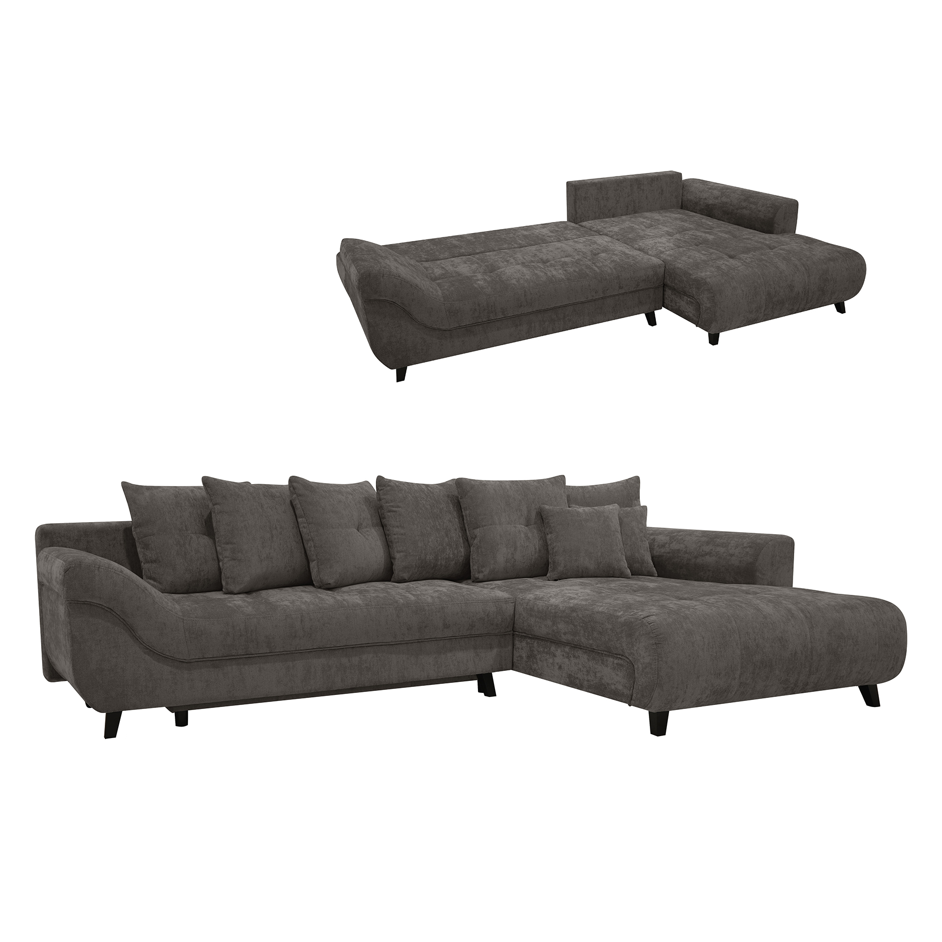 Ecksofa - dunkelbraun - Chenille - Staukasten - Recamiere rechts