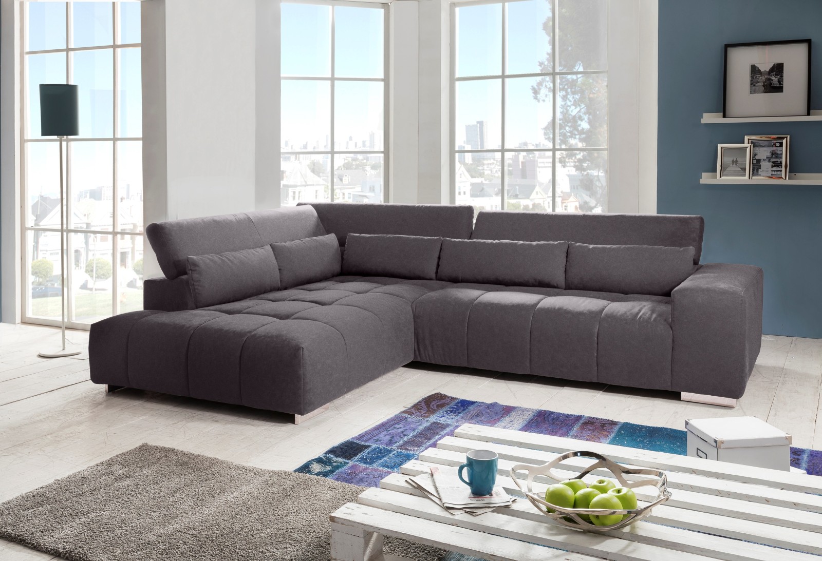 Ecksofa - dunkelgrau - Ottomane links
