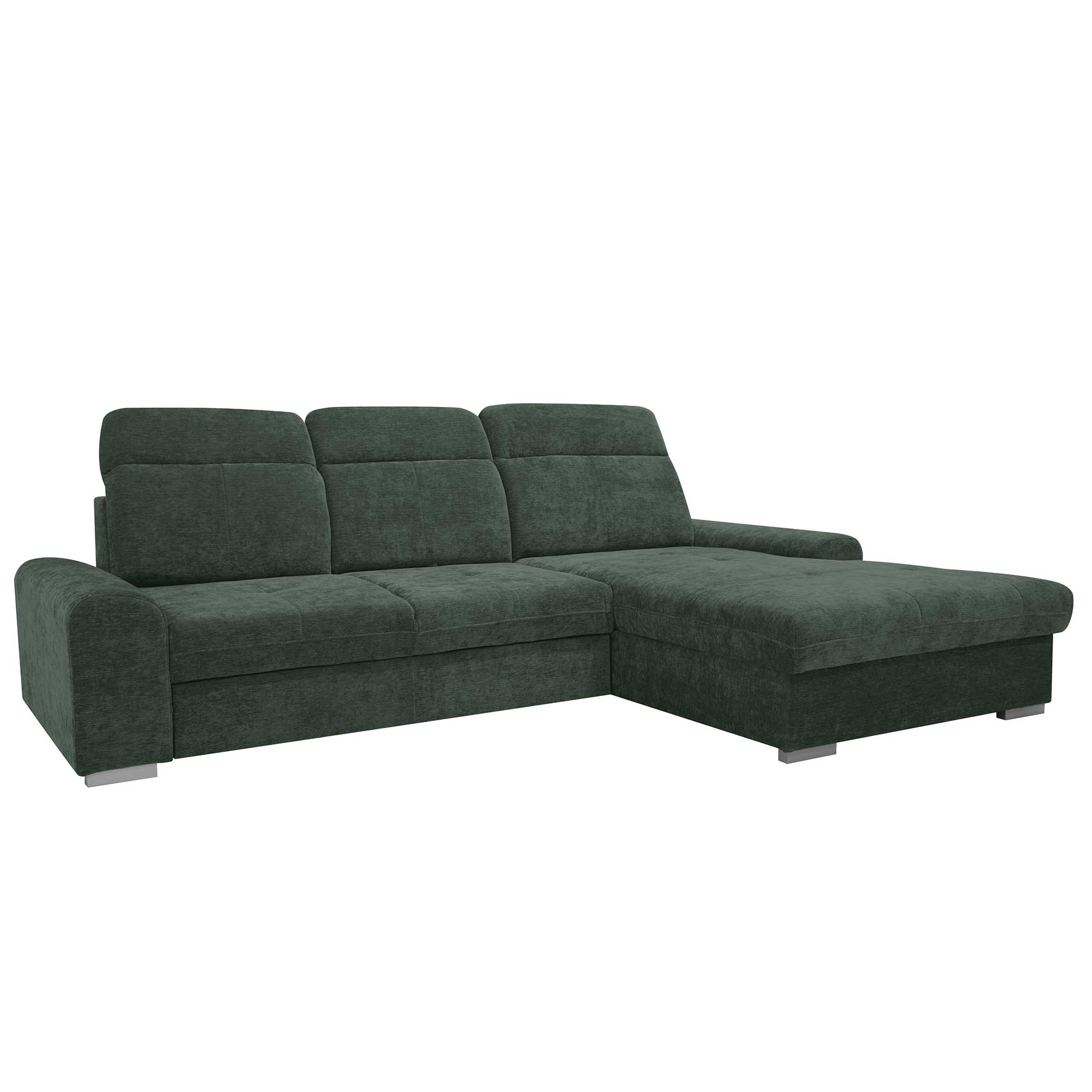 Ecksofa - dunkelgrün - Liegefunktion - Staukasten - Ottomane rechts