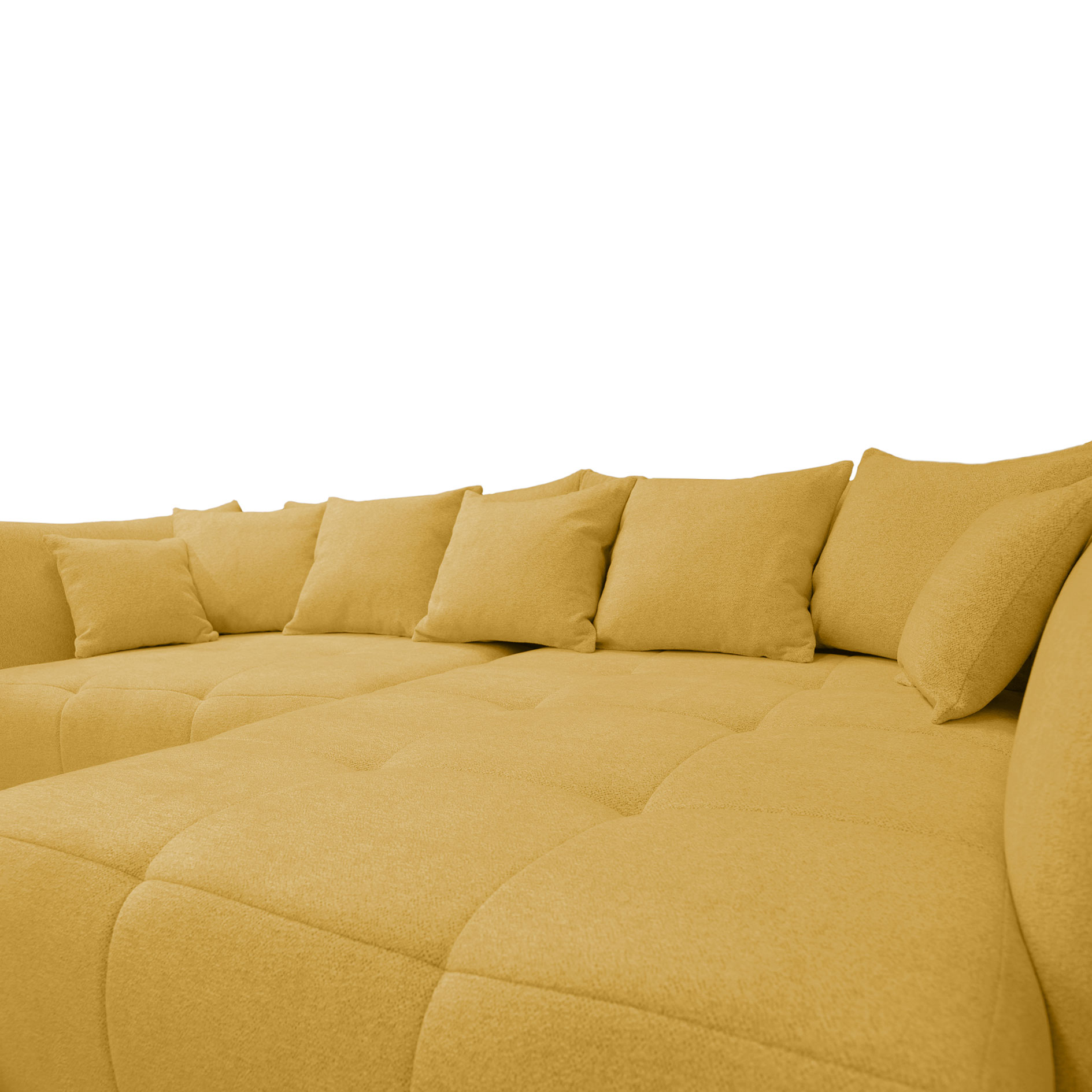 Ecksofa - gelb - Velours - Ottomane rechts