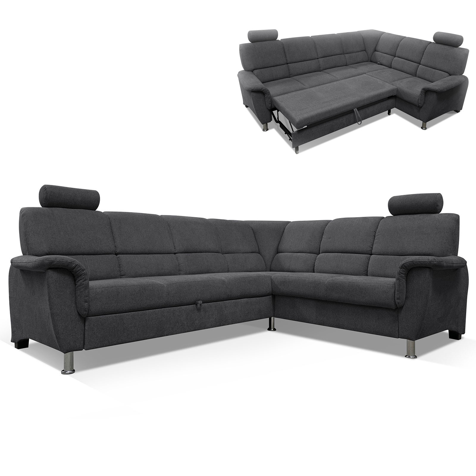 Ecksofa - graphit - Liegefunktion und Staukasten - 2-Sitzer rechts