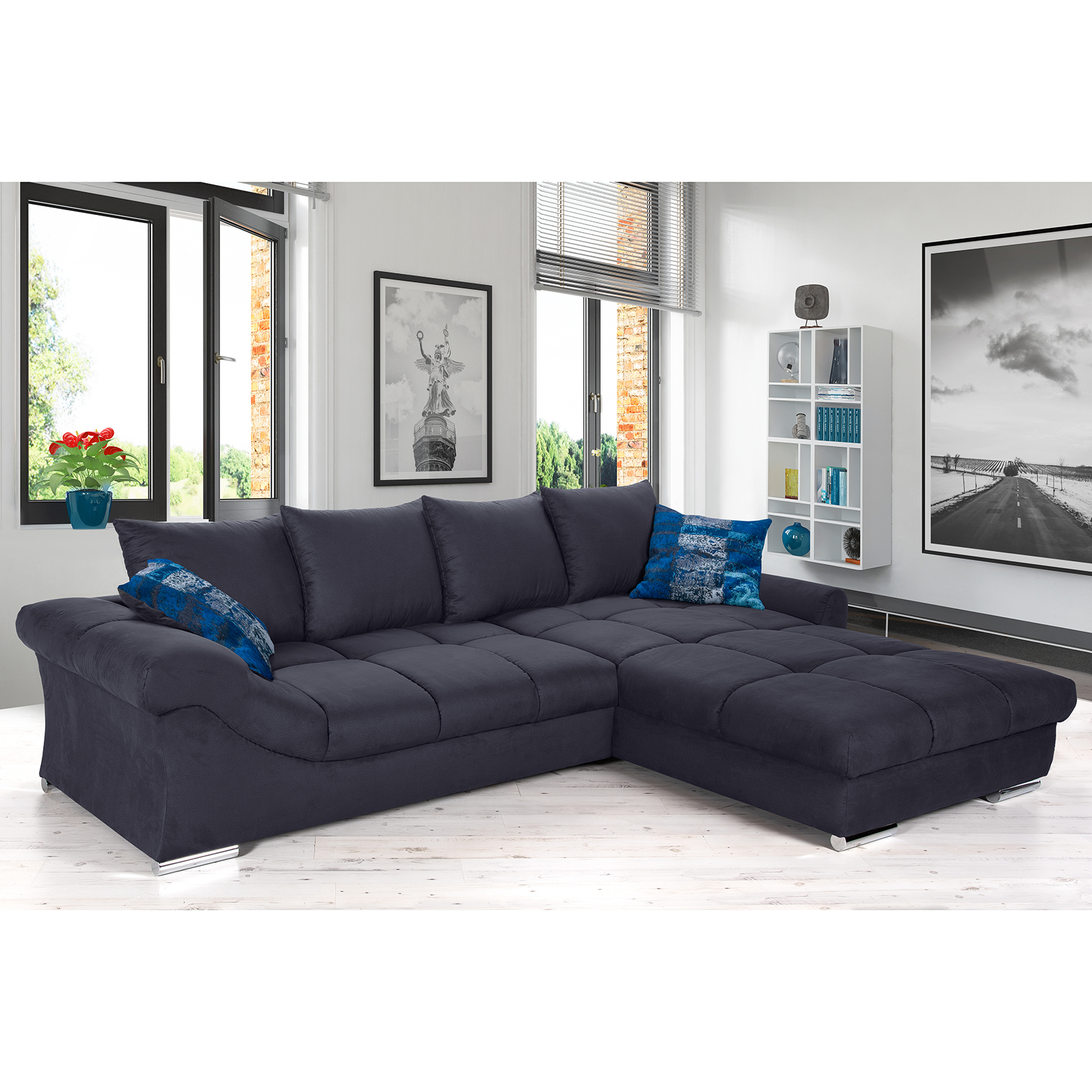 Ecksofa - graphit - Microfaser - inklusive Kissen