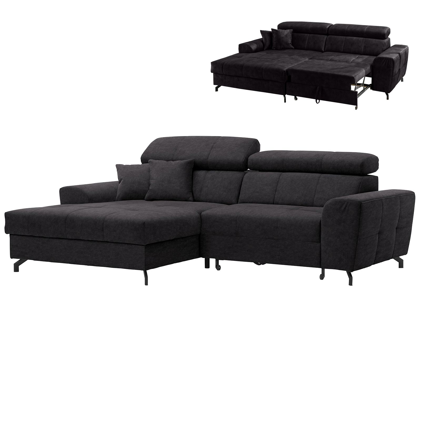 Ecksofa - graphit - Samt - mit Liegefunktion - Recamiere links