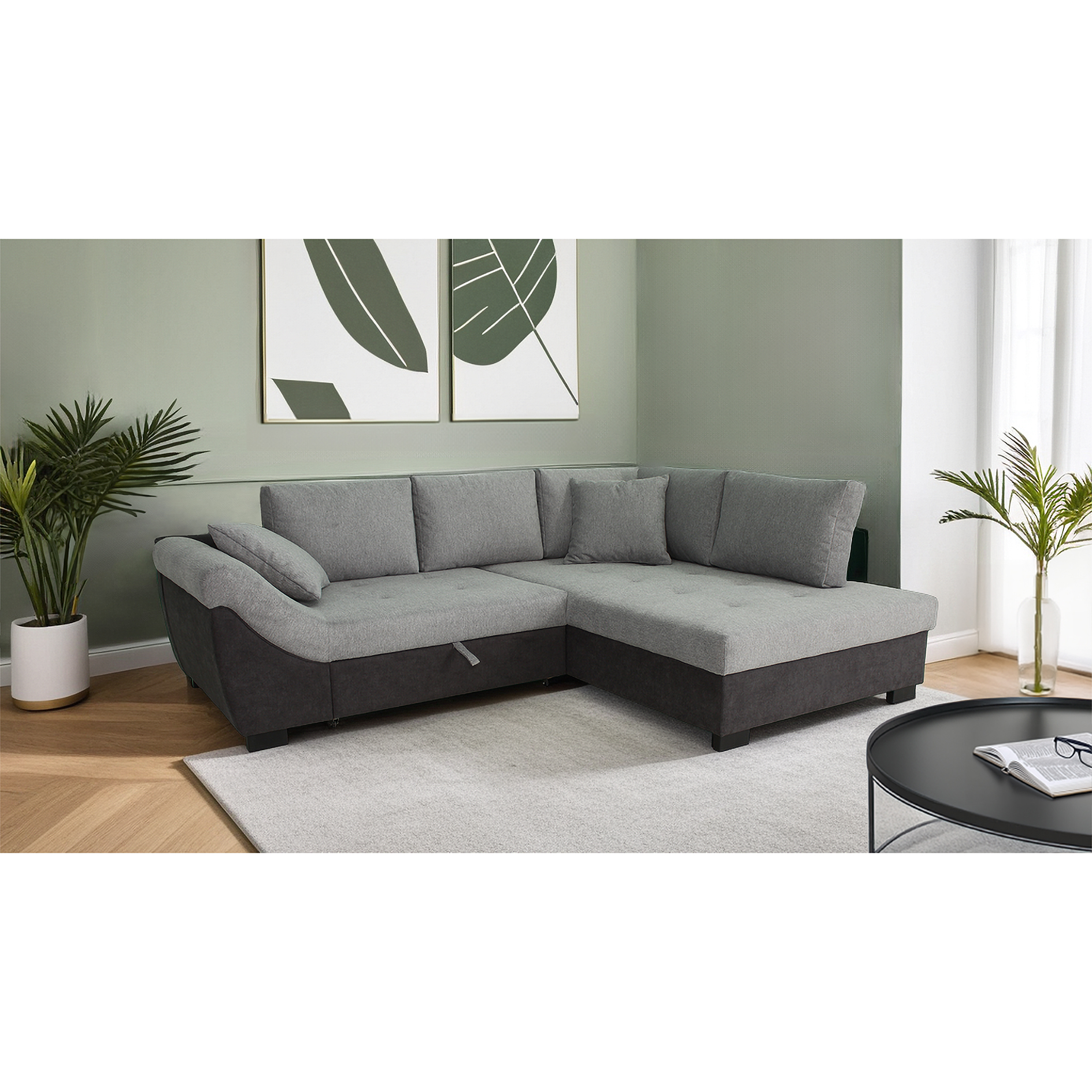 Ecksofa - graphite-grey - Liegefunktion - Microfaser/Strukturgewebe - Ottomane rechts