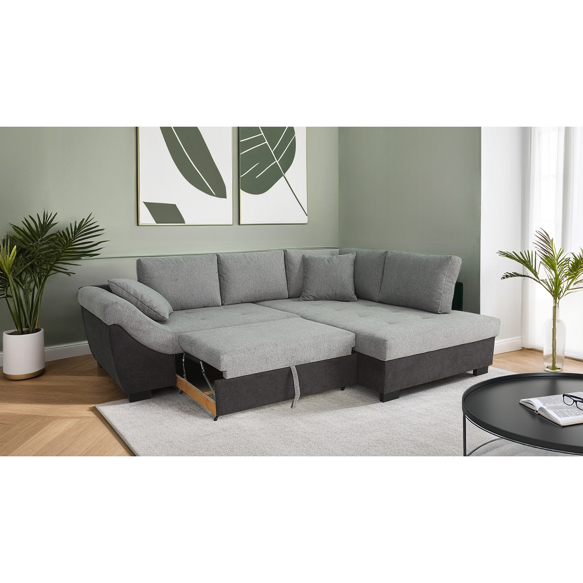 Ecksofa - graphite-grey - Liegefunktion - Microfaser/Strukturgewebe - Ottomane rechts