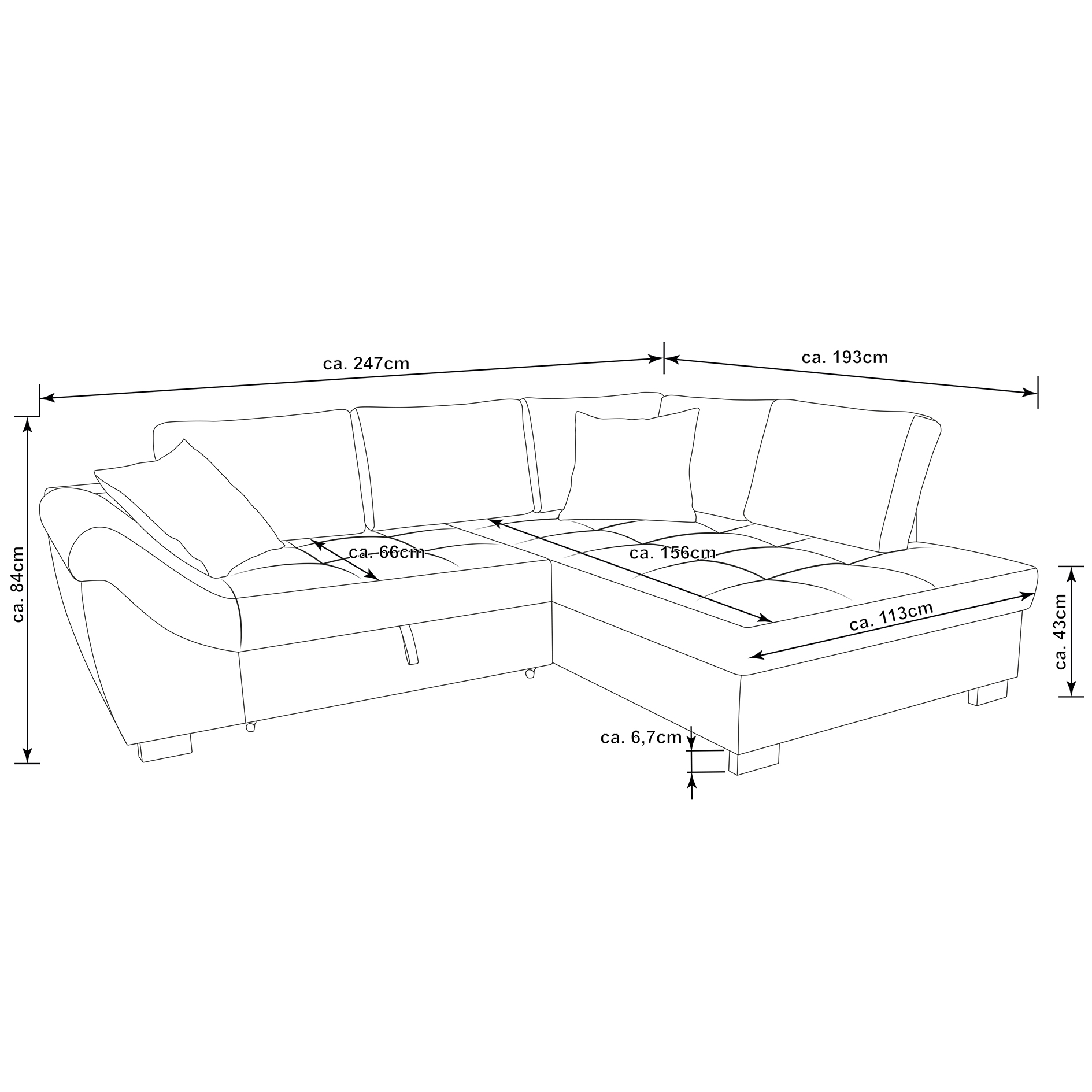 Ecksofa - graphite-grey - Liegefunktion - Microfaser/Strukturgewebe - Ottomane rechts
