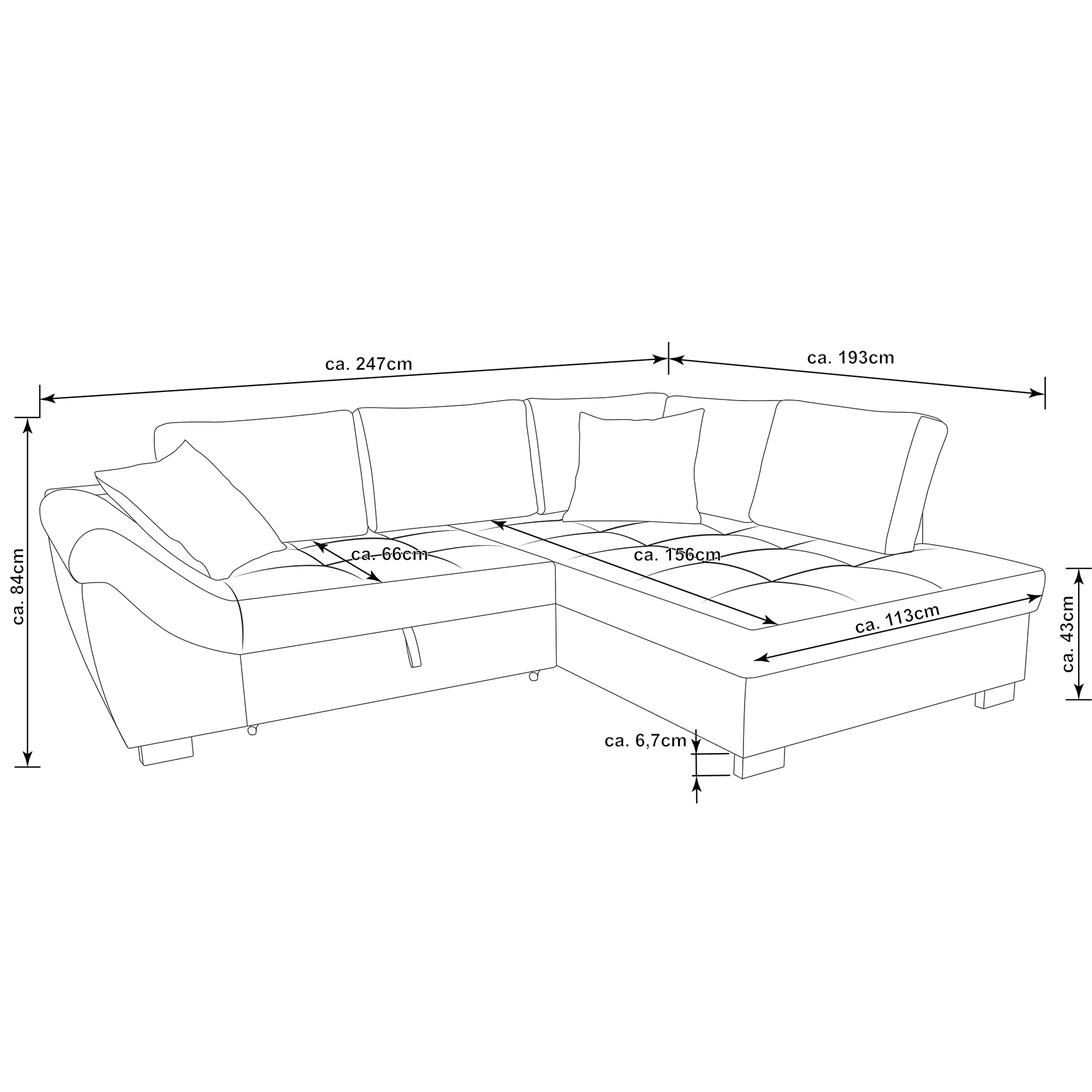 Ecksofa - graphite-grey - Liegefunktion - Microfaser/Strukturgewebe - Ottomane rechts