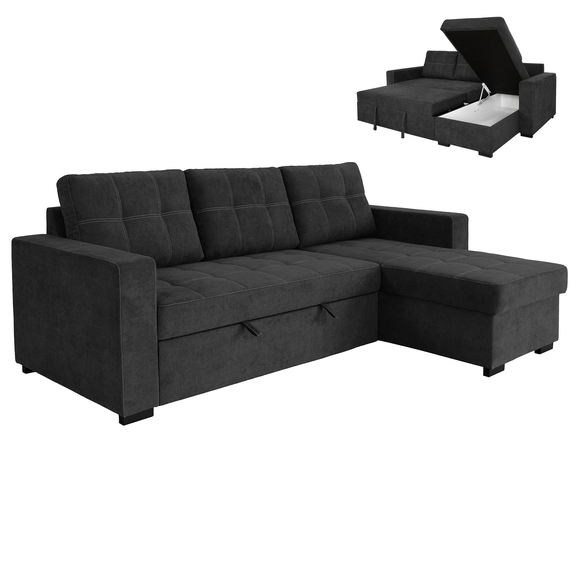 Ecksofa - graphite - Liegefunktion und Staukasten