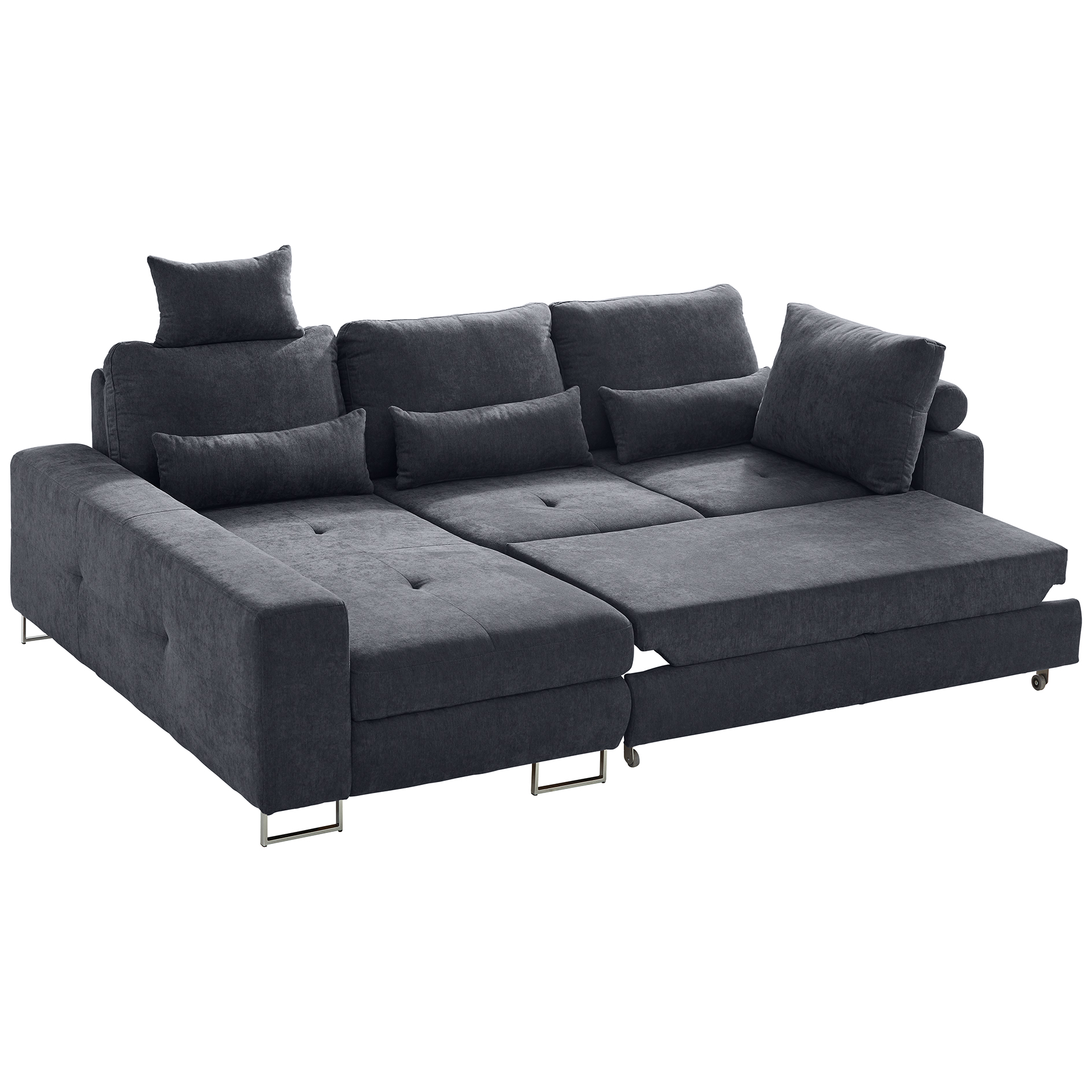 Ecksofa - graphite - Staukasten - Rückenverstellung - Longchair links