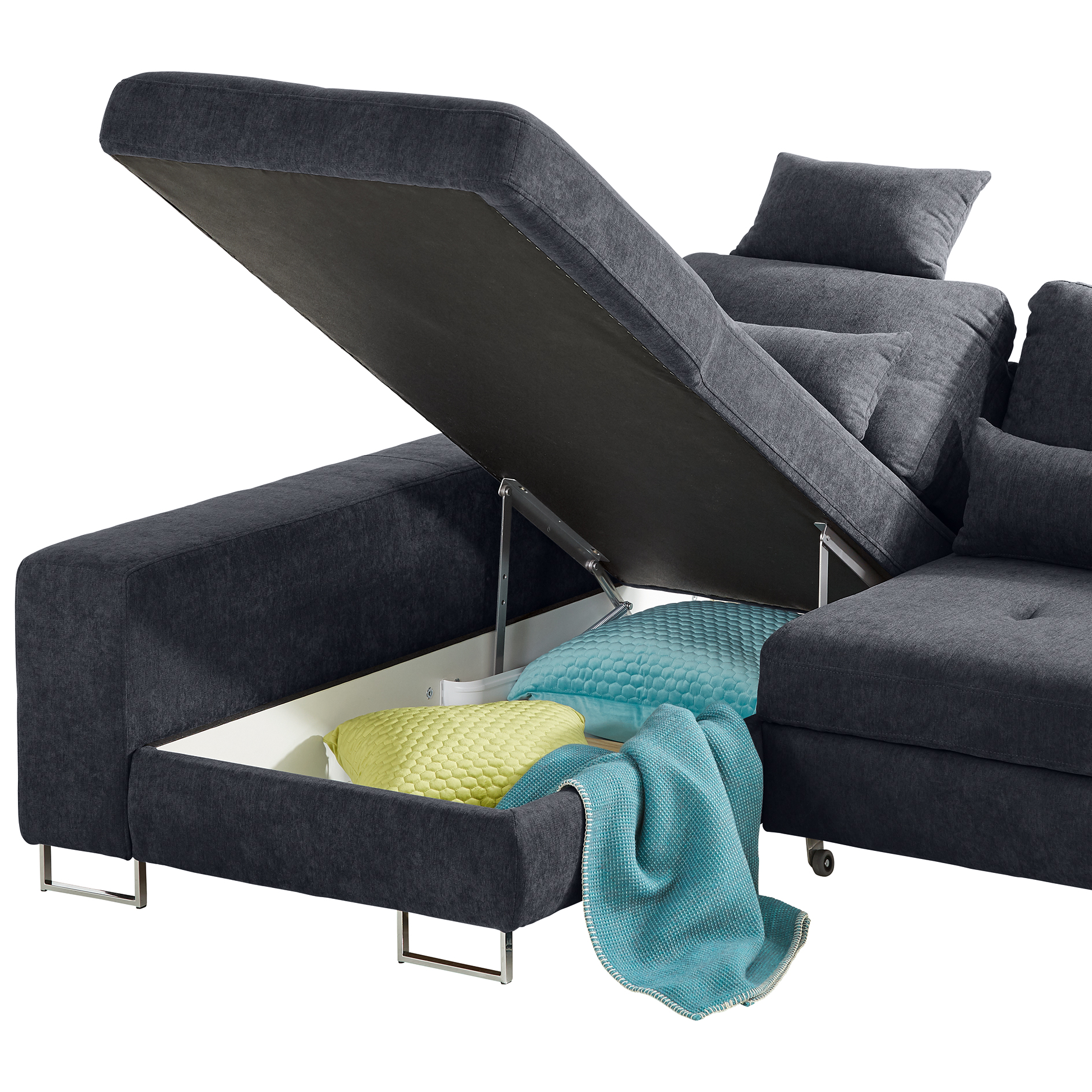 Ecksofa - graphite - Staukasten - Rückenverstellung - Longchair links