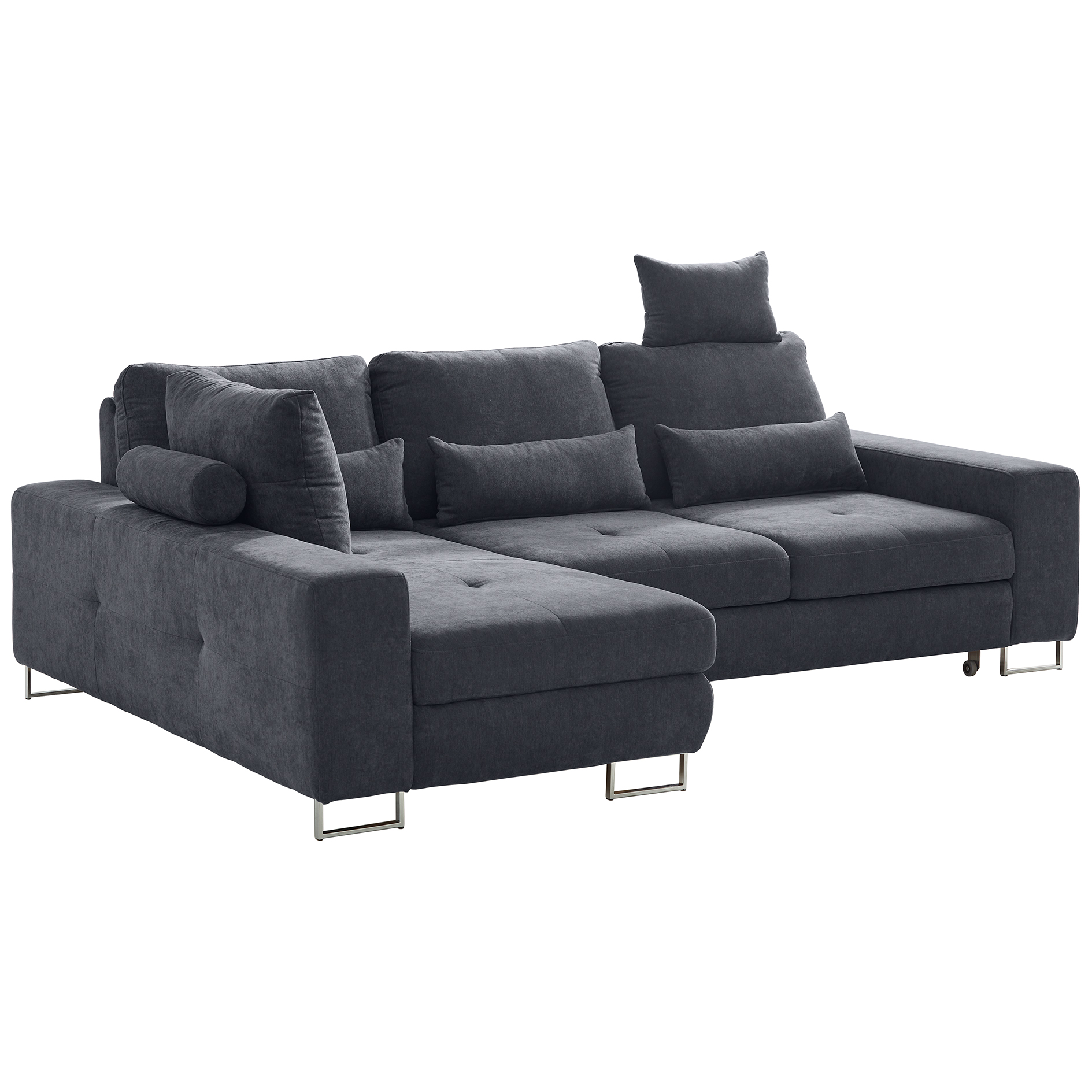 Ecksofa - graphite - Staukasten - Rückenverstellung - Longchair links