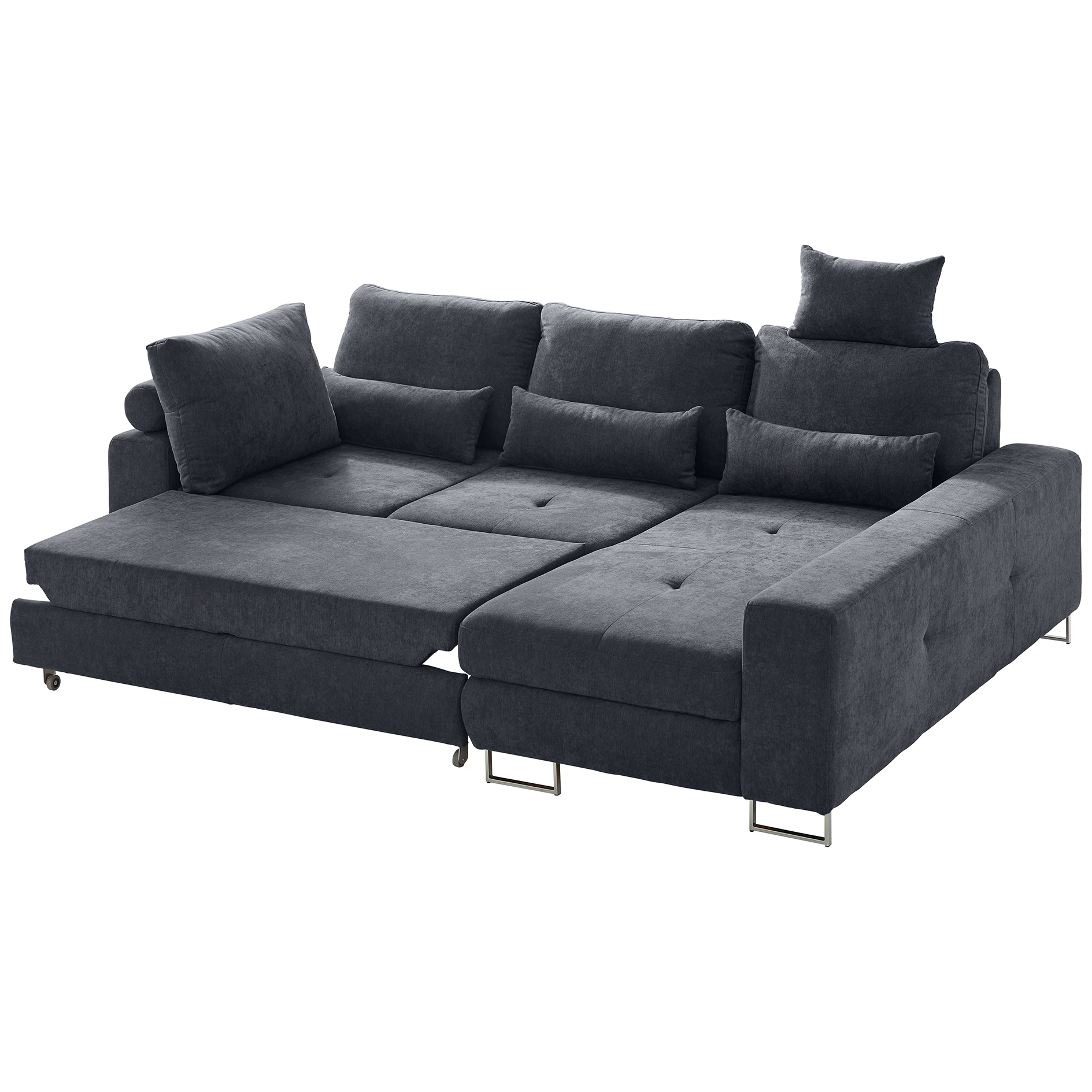 Ecksofa - graphite - Staukasten - Rückenverstellung - Longchair rechts