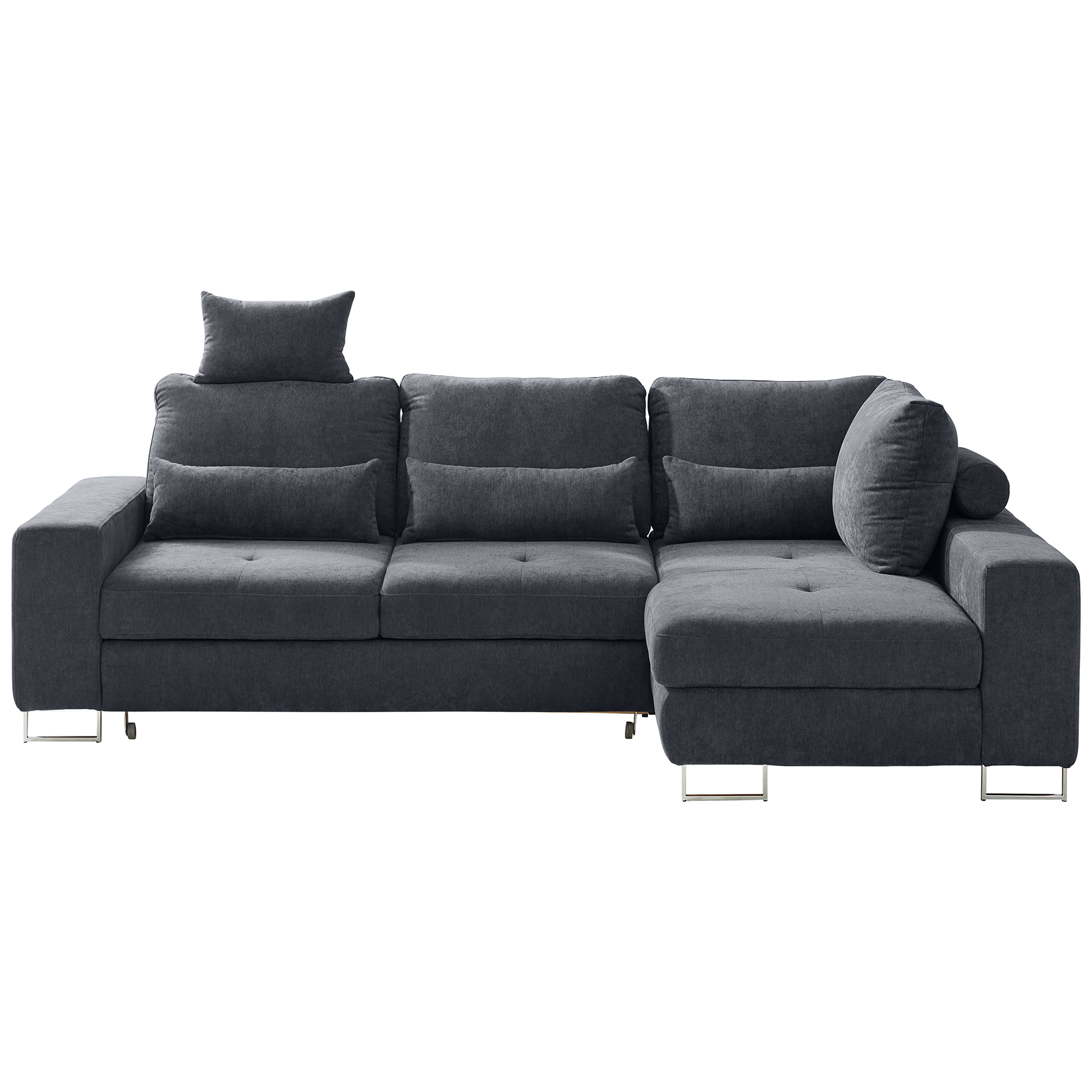 Ecksofa - graphite - Staukasten - Rückenverstellung - Longchair rechts