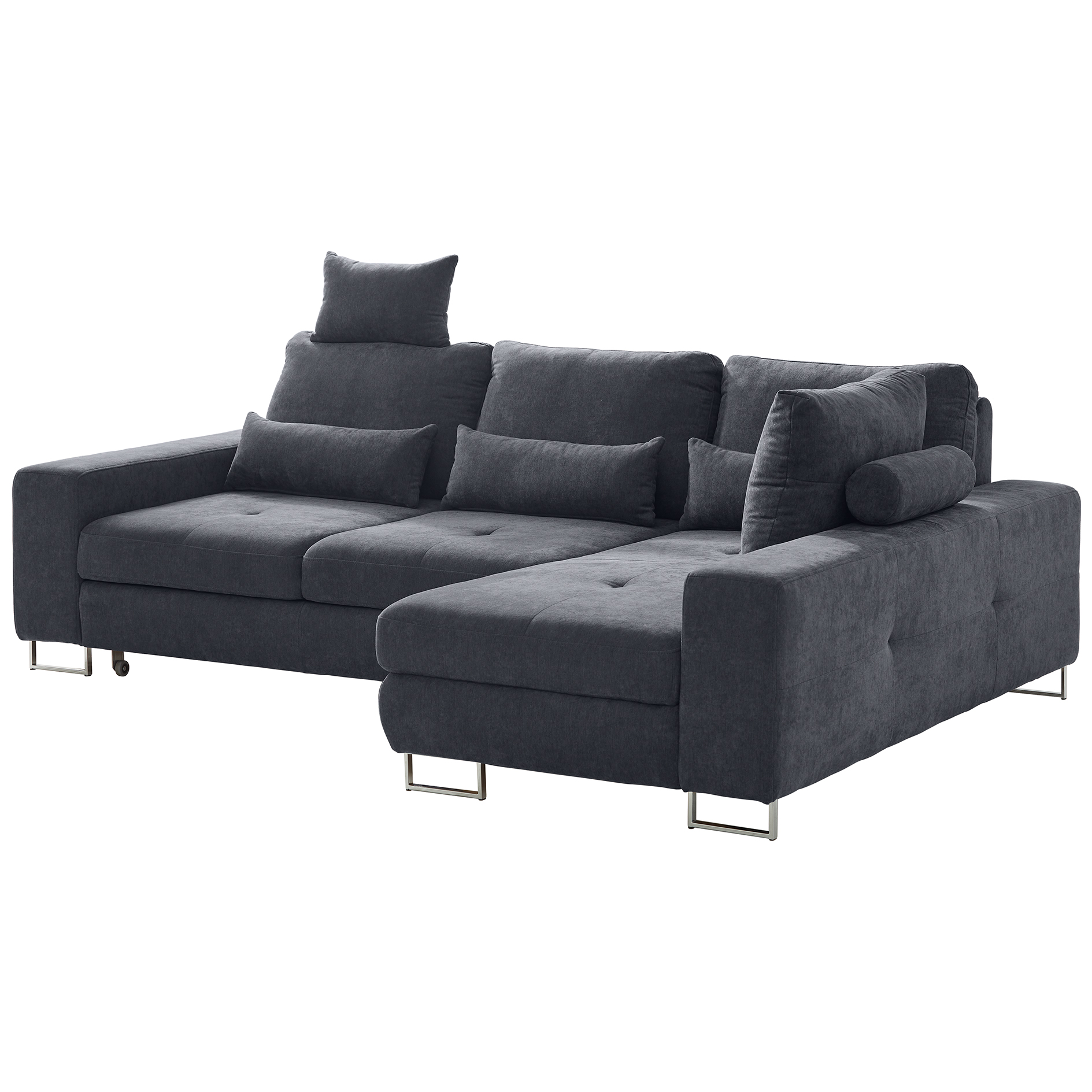 Ecksofa - graphite - Staukasten - Rückenverstellung - Longchair rechts