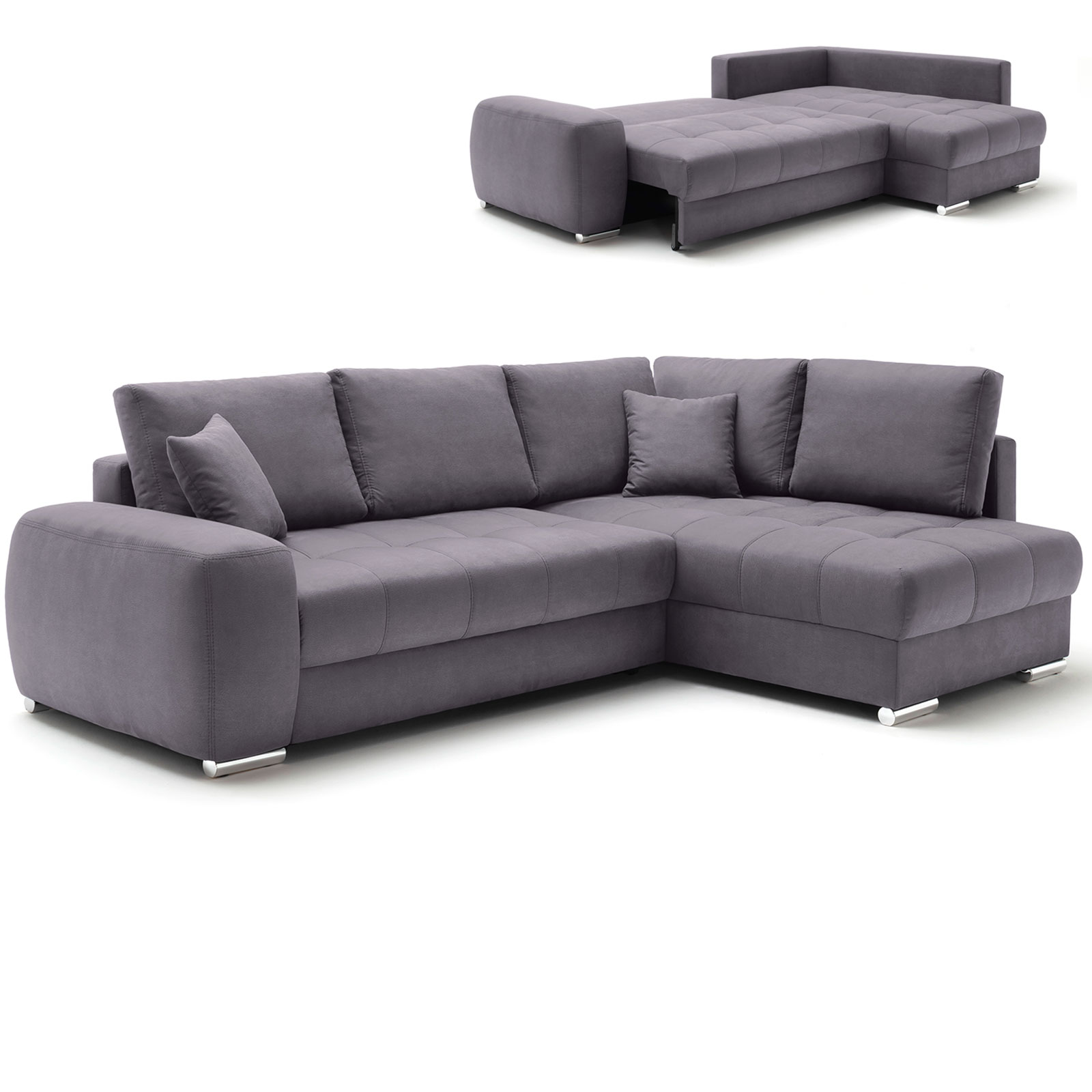 Ecksofa - grau - Boxspringfederung - Dauerschläfer - Chromfüße