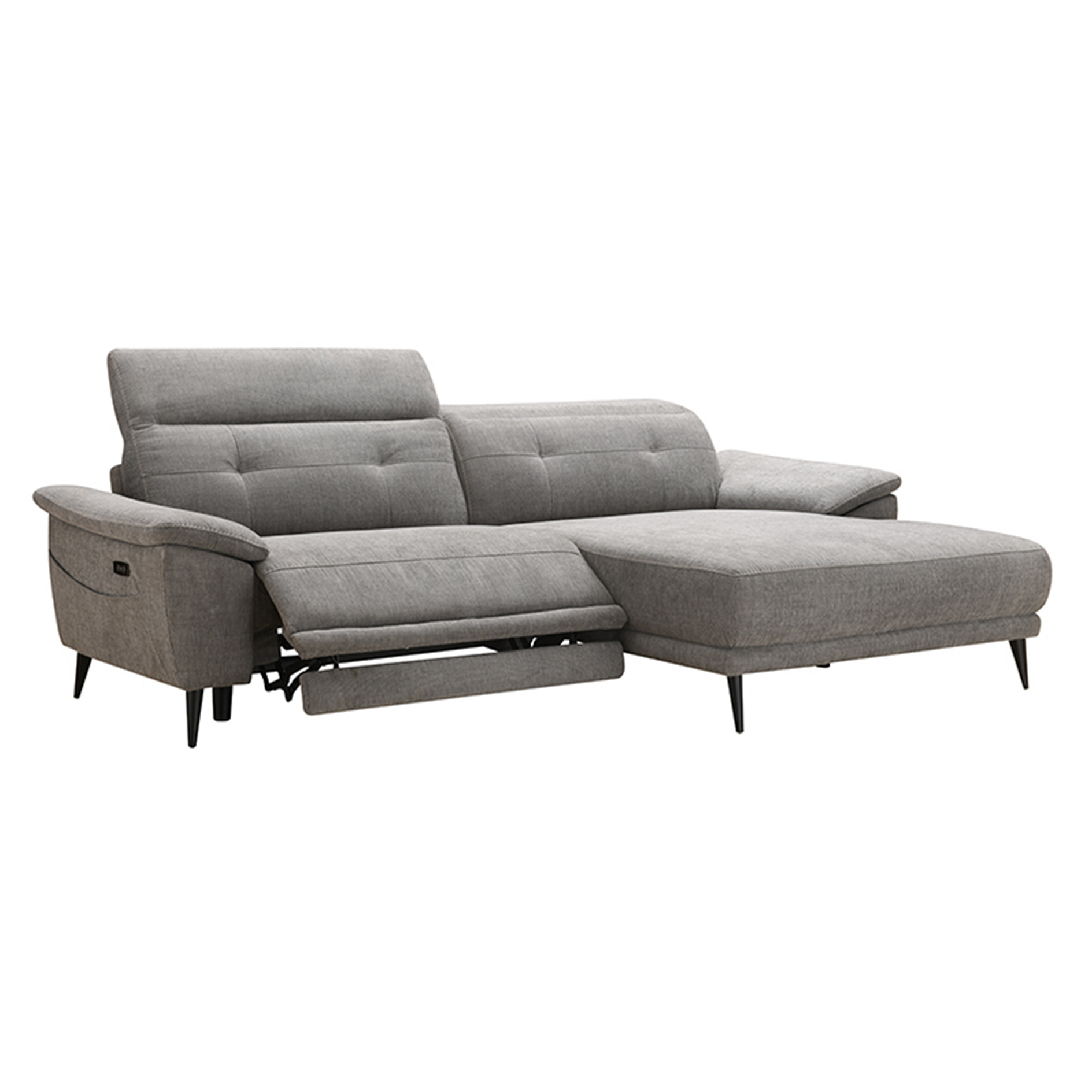 Ecksofa - grau - elektrische Relaxfunktion - Kopfteilverstellung - 260 cm
