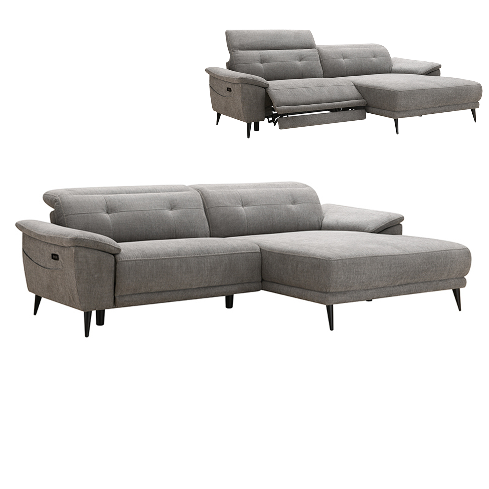 Ecksofa - grau - elektrische Relaxfunktion - Kopfteilverstellung - 260 cm