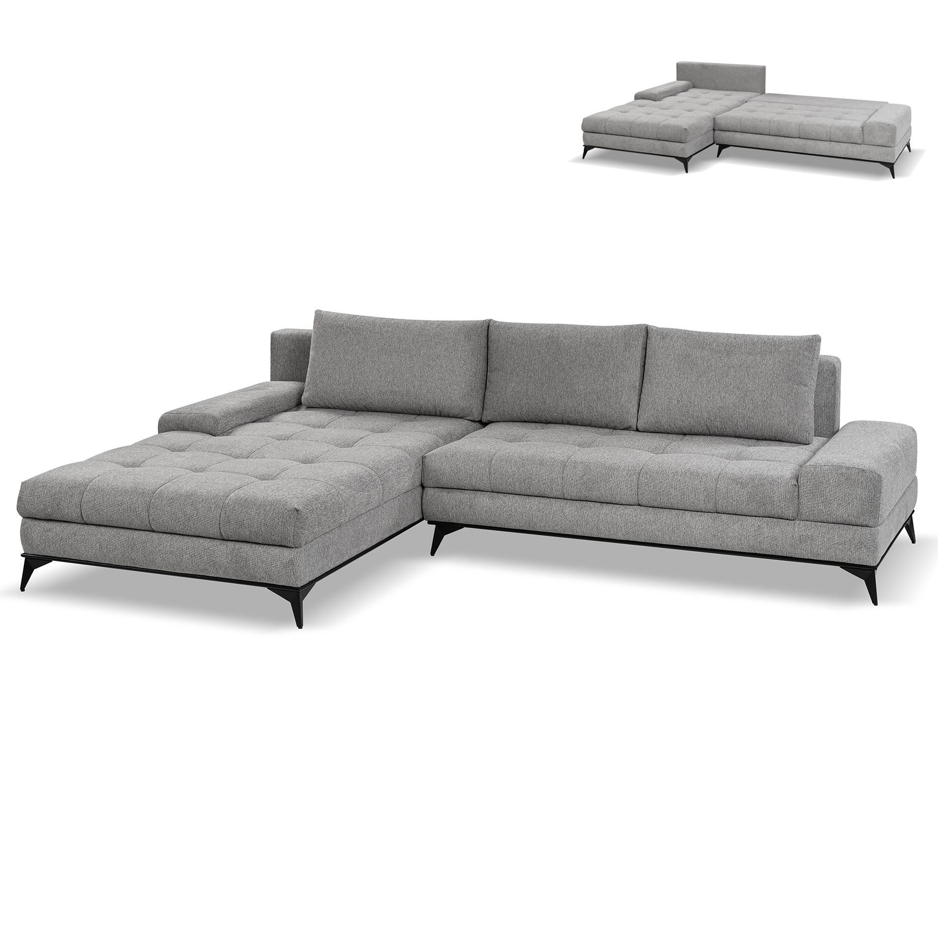 Ecksofa - grau - Liegefunktion und Staukasten - Longchair links