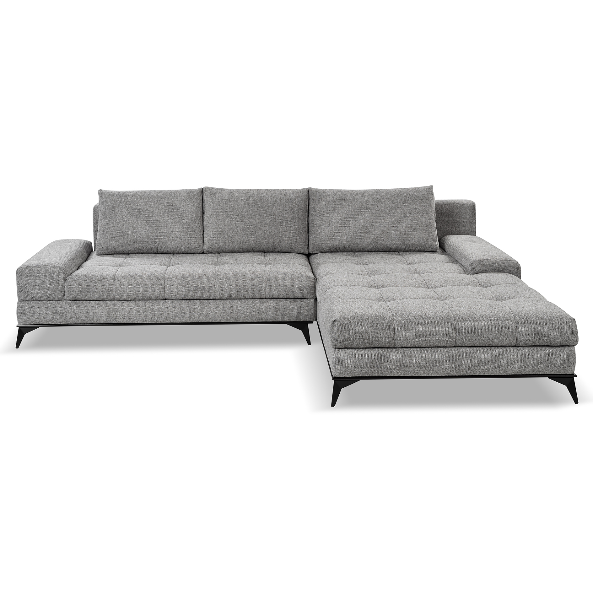 Ecksofa grau Liegefunktion und Staukasten Longchair rechts