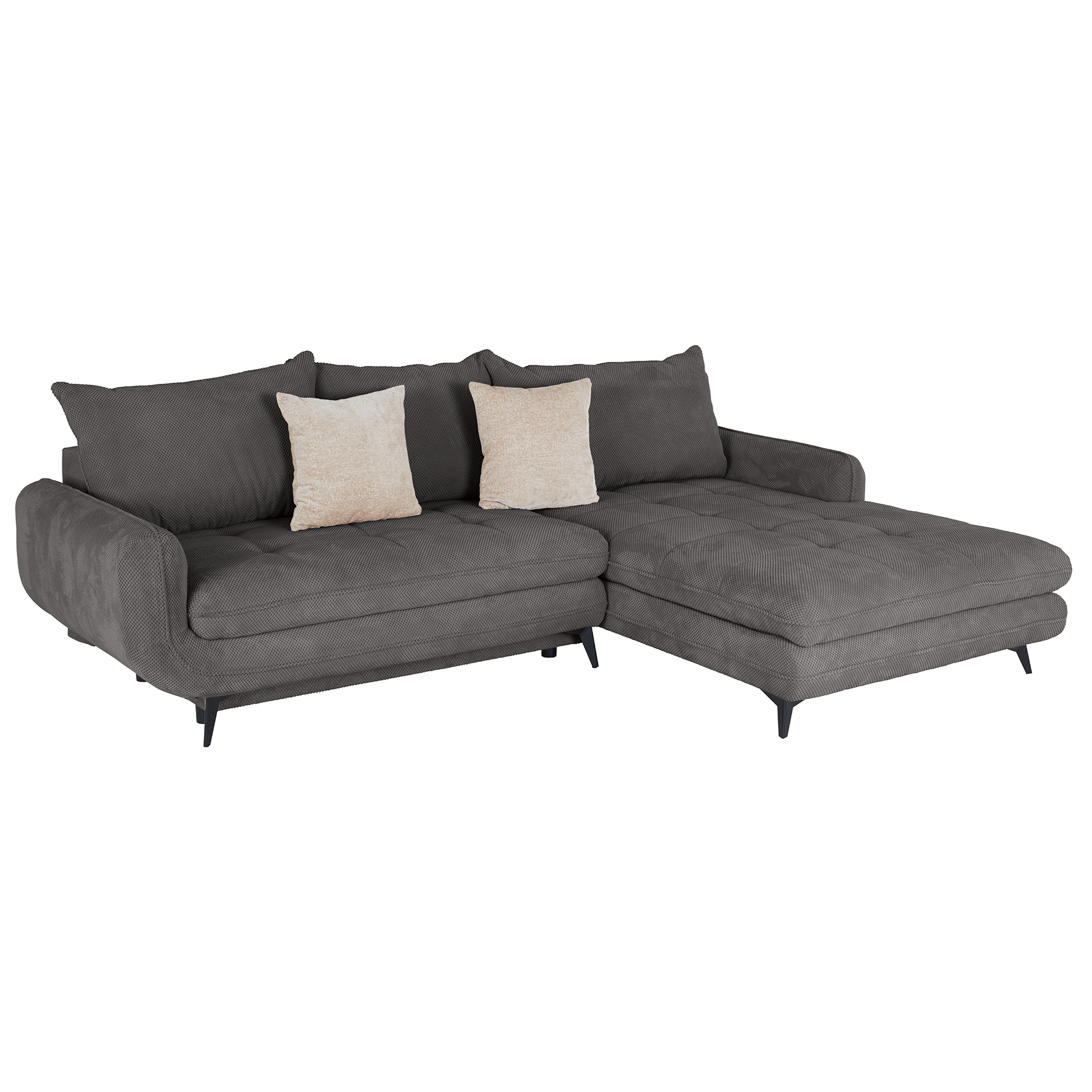Ecksofa - grau - Liegefunktion und Staukasten - Ottomane rechts