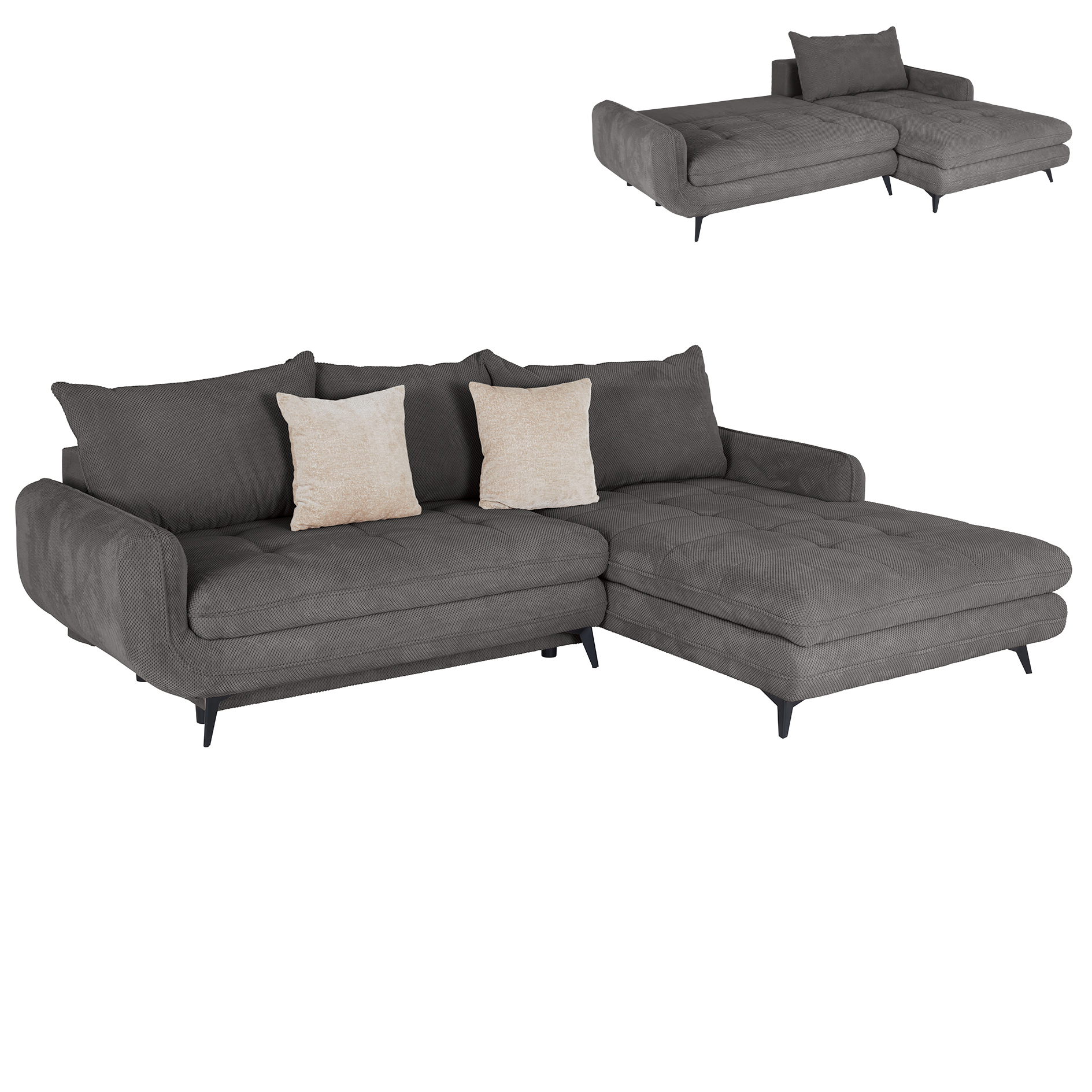 Ecksofa - grau - Liegefunktion und Staukasten - Ottomane rechts