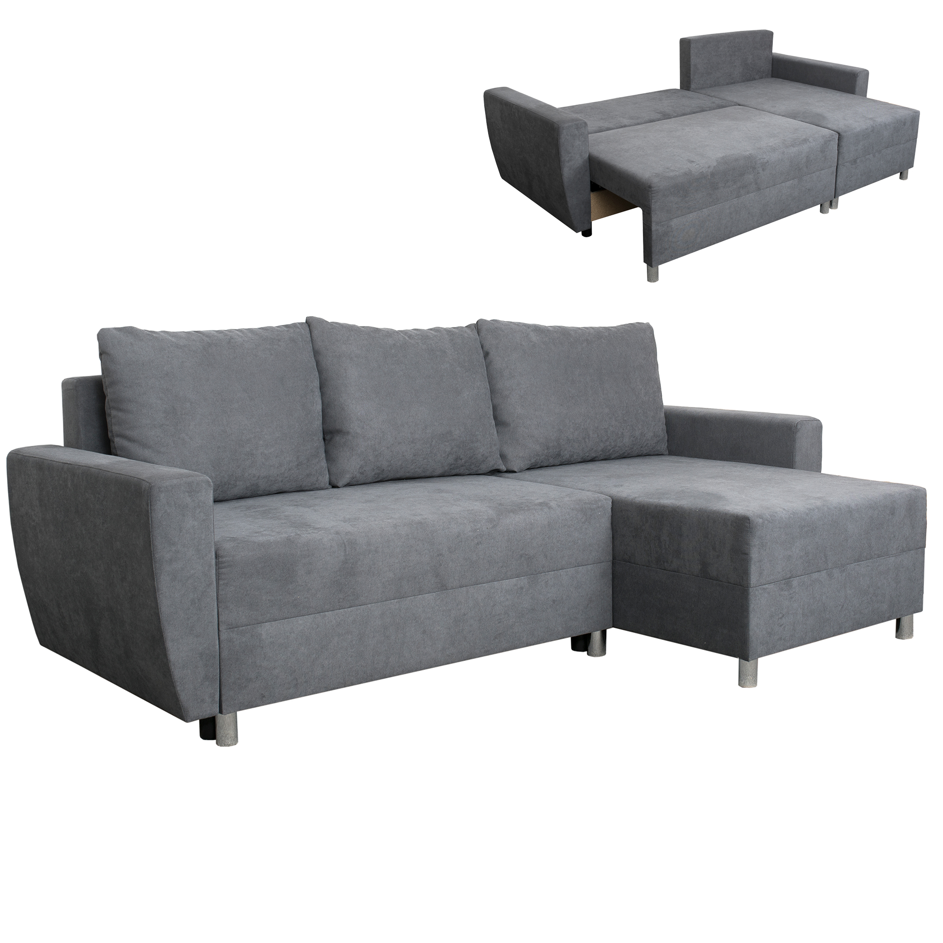 Ecksofa - grau - Liegefunktion und Staukasten