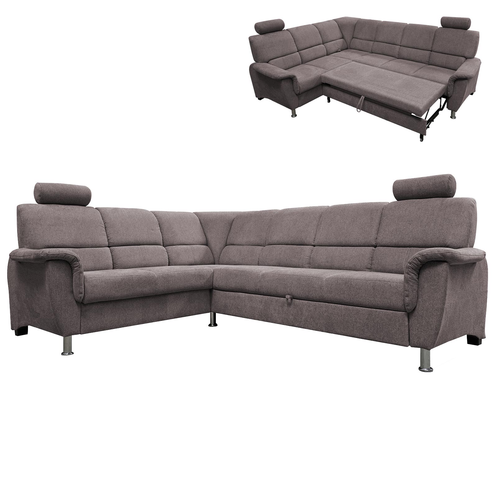 Ecksofa - grau - mit Kopfstützen - mit Funktionen - 2-Sitzer links