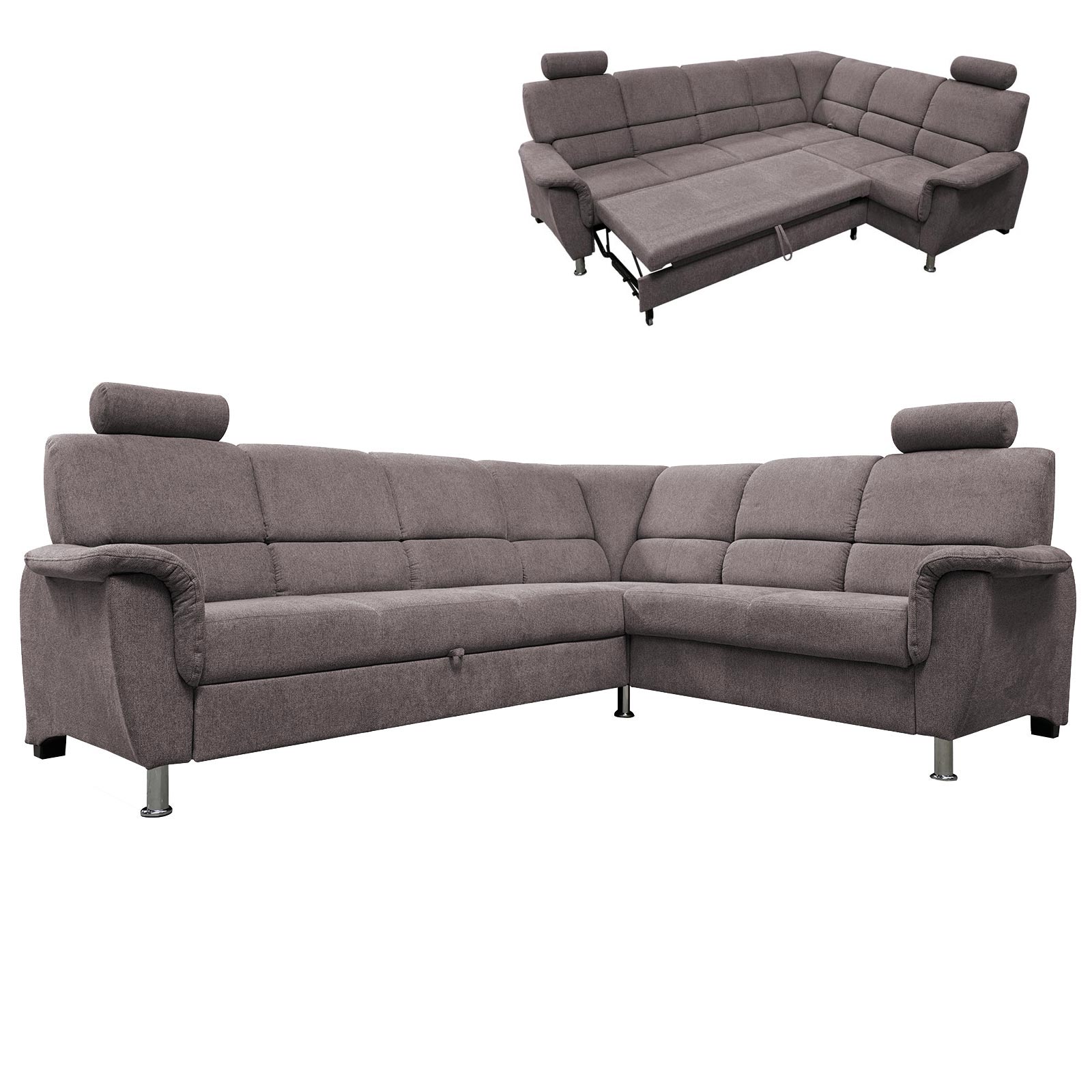 Ecksofa - grau - mit Kopfstützen - mit Funktionen - 2-Sitzer rechts