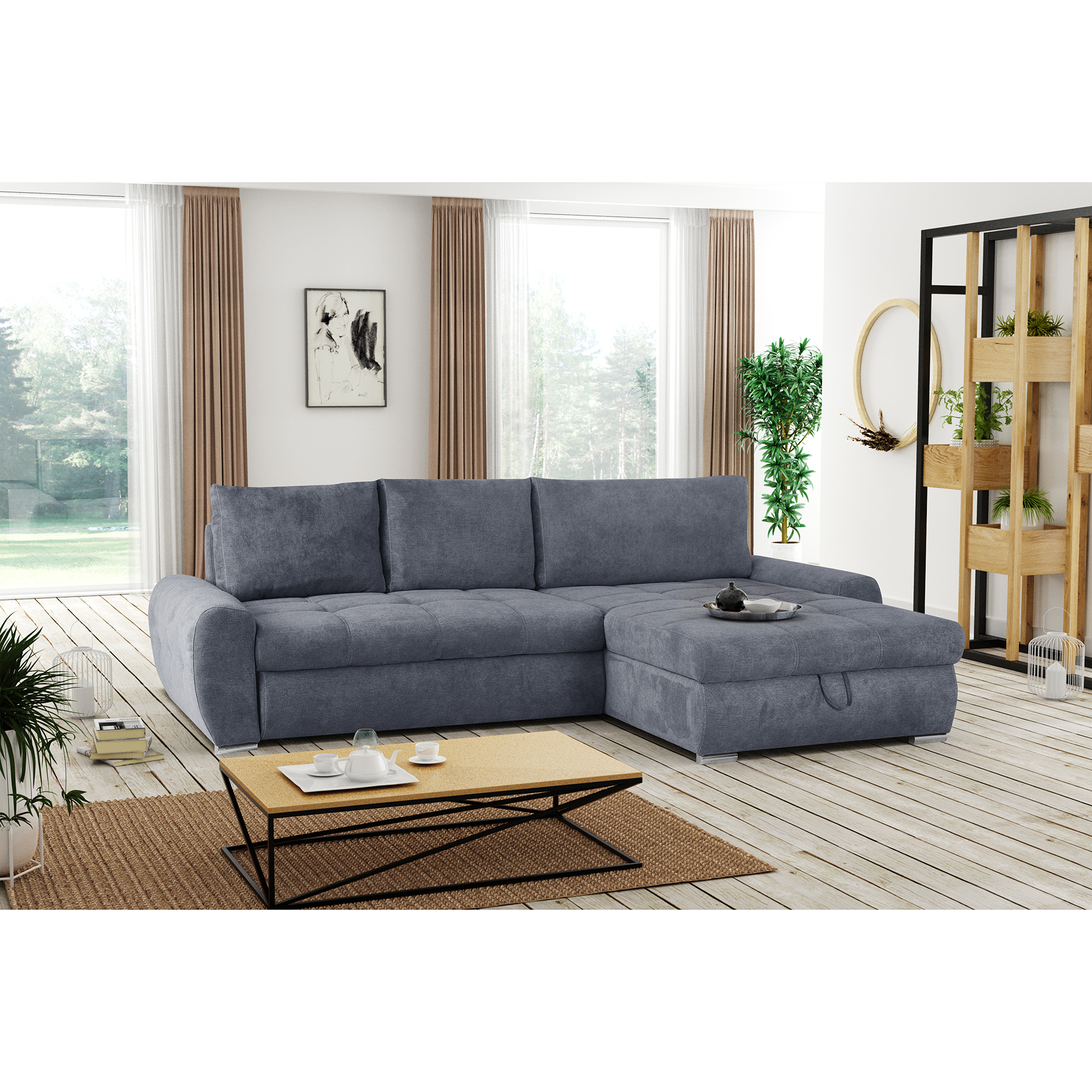 Ecksofa - grau - mit Liegefunktion und Staukasten