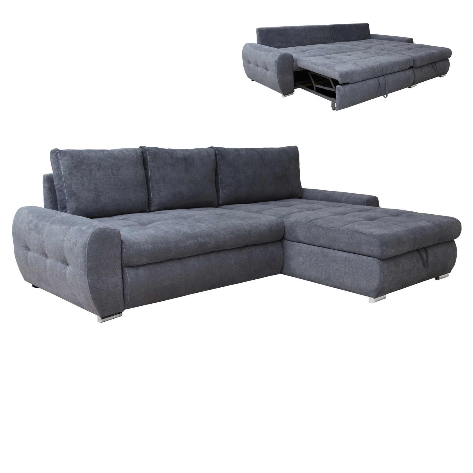Ecksofa - grau - mit Liegefunktion und Staukasten