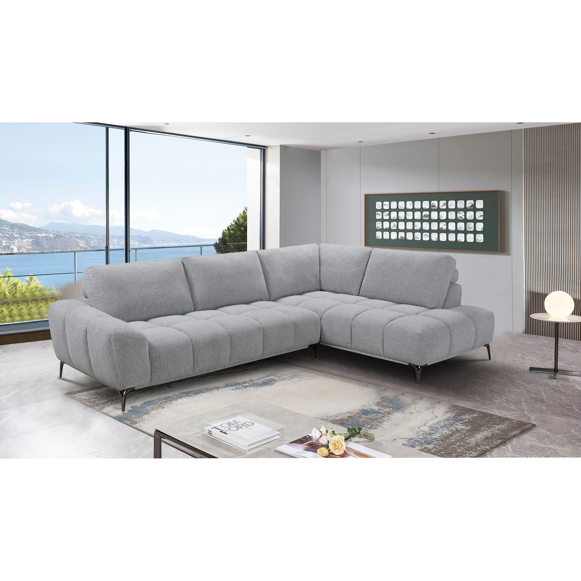 Ecksofa - grau - mit Rückenkissen - Webstoff