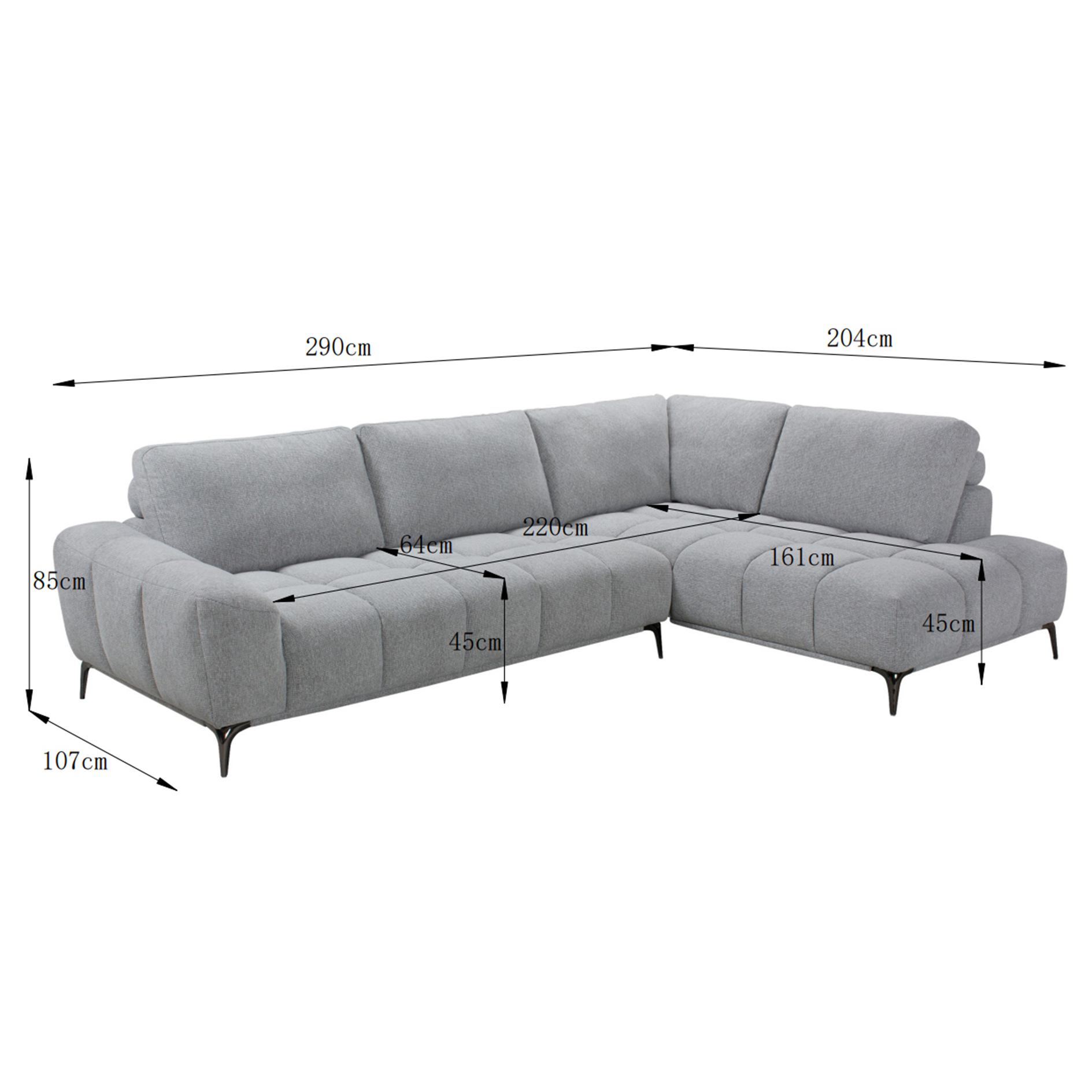Ecksofa - grau - mit Rückenkissen - Webstoff