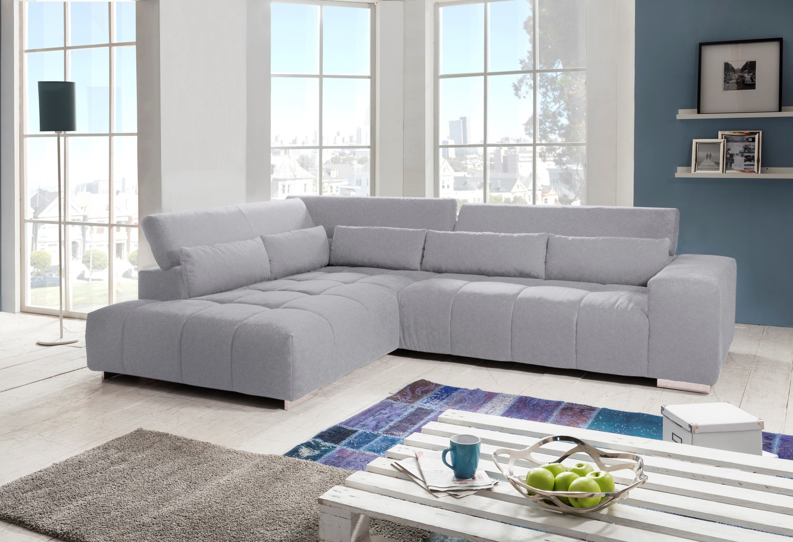 Ecksofa - grau - Ottomane links