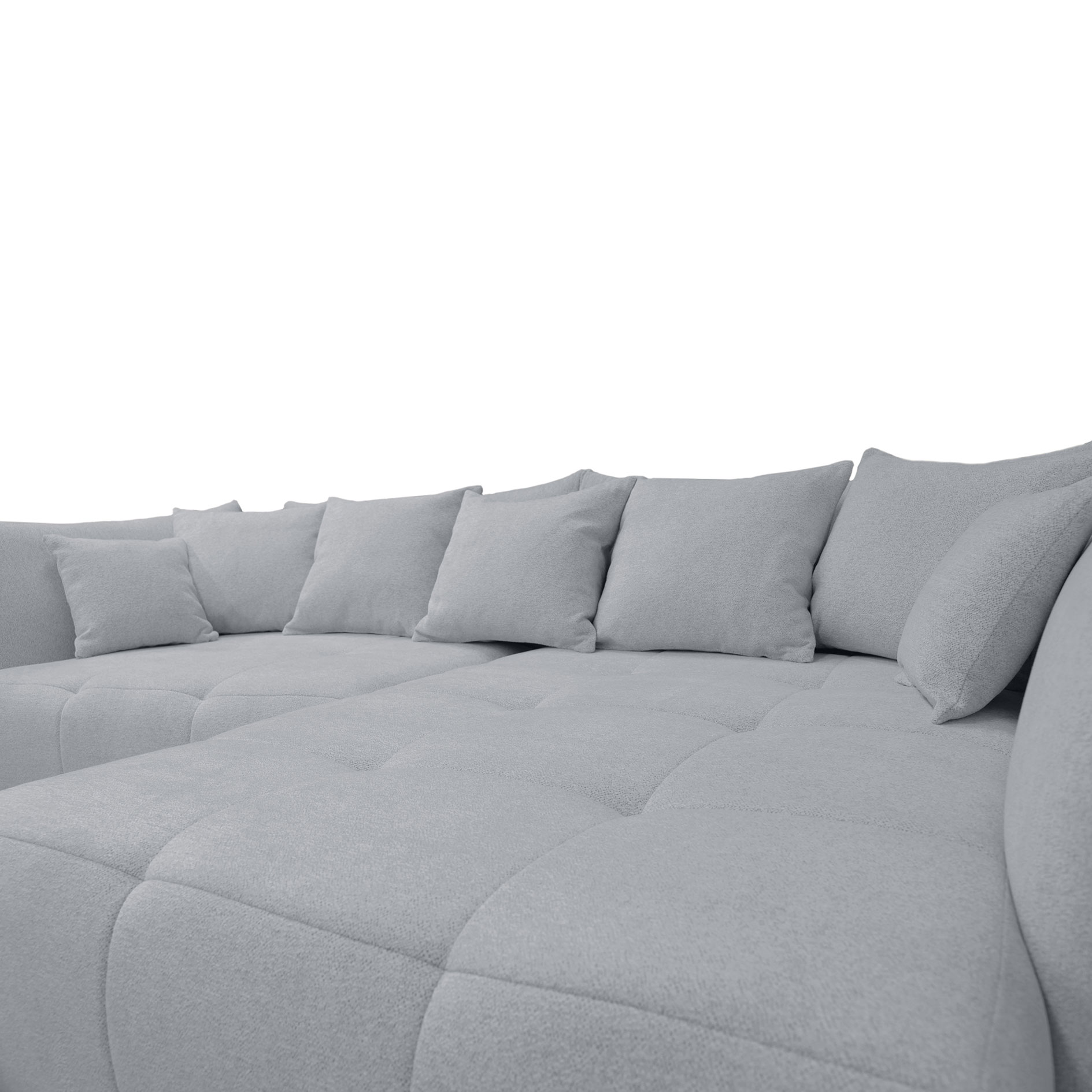 Ecksofa - grau - Velours - Ottomane rechts
