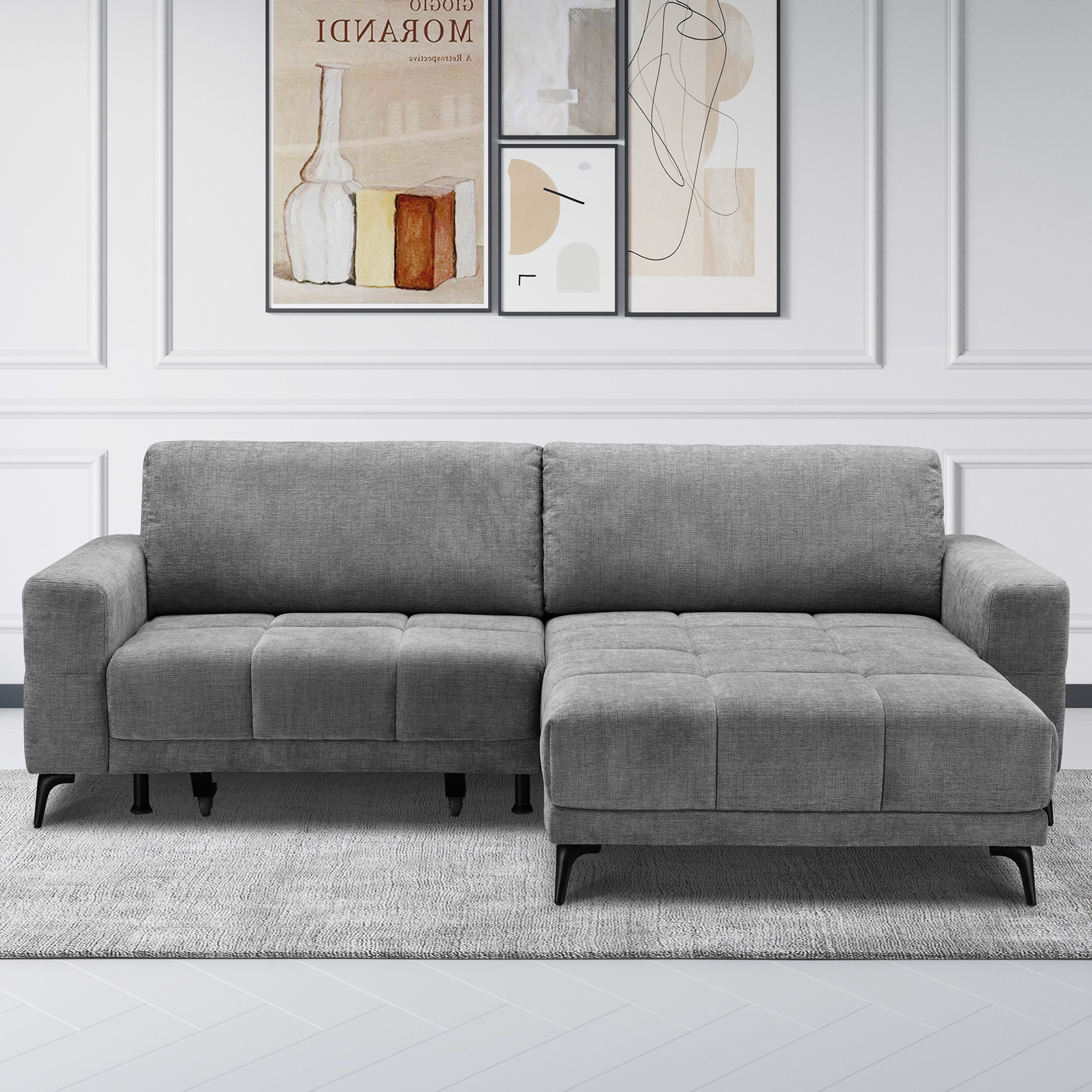 Ecksofa - grau - Webstoff - elektrische Vorziehfunktion