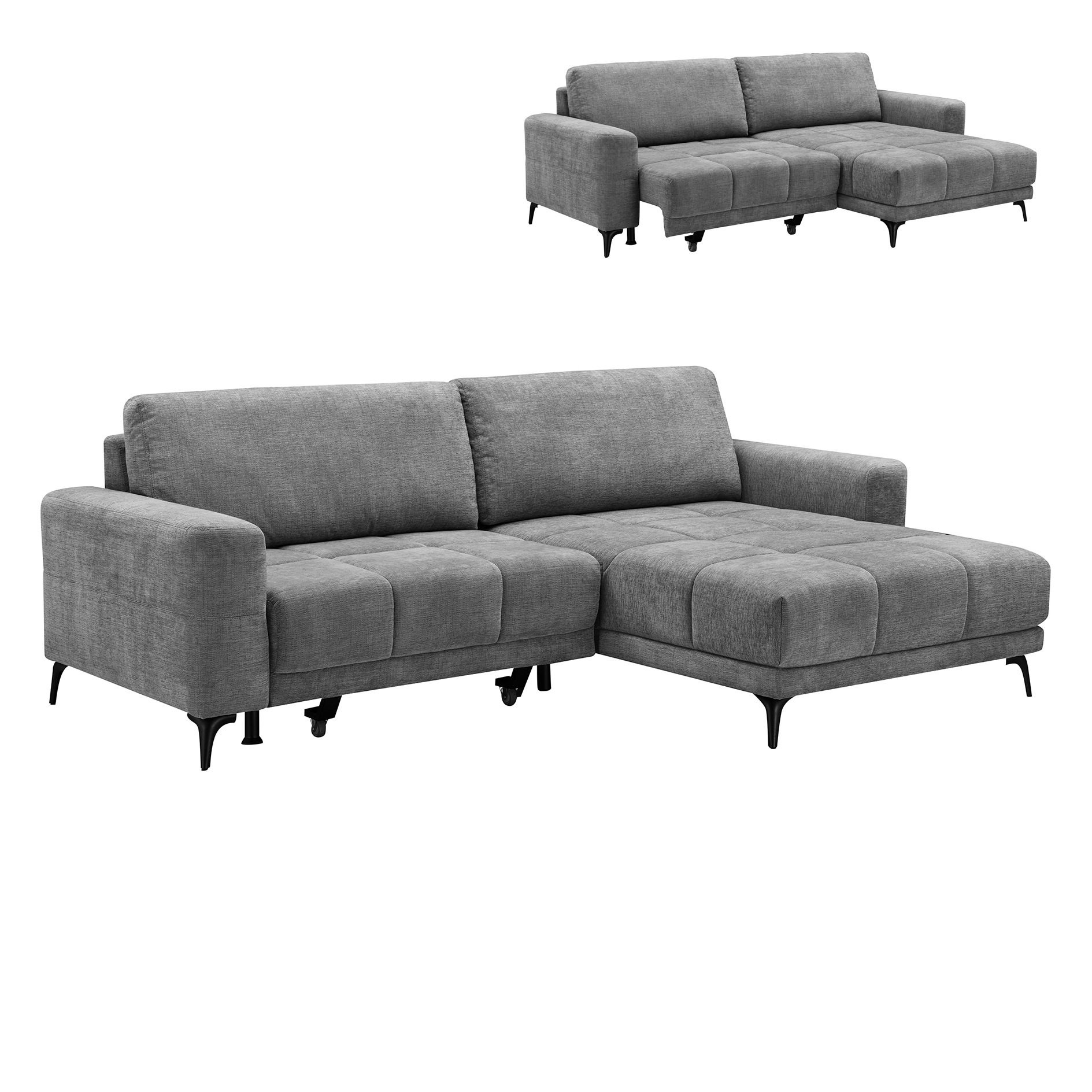 Ecksofa - grau - Webstoff - elektrische Vorziehfunktion