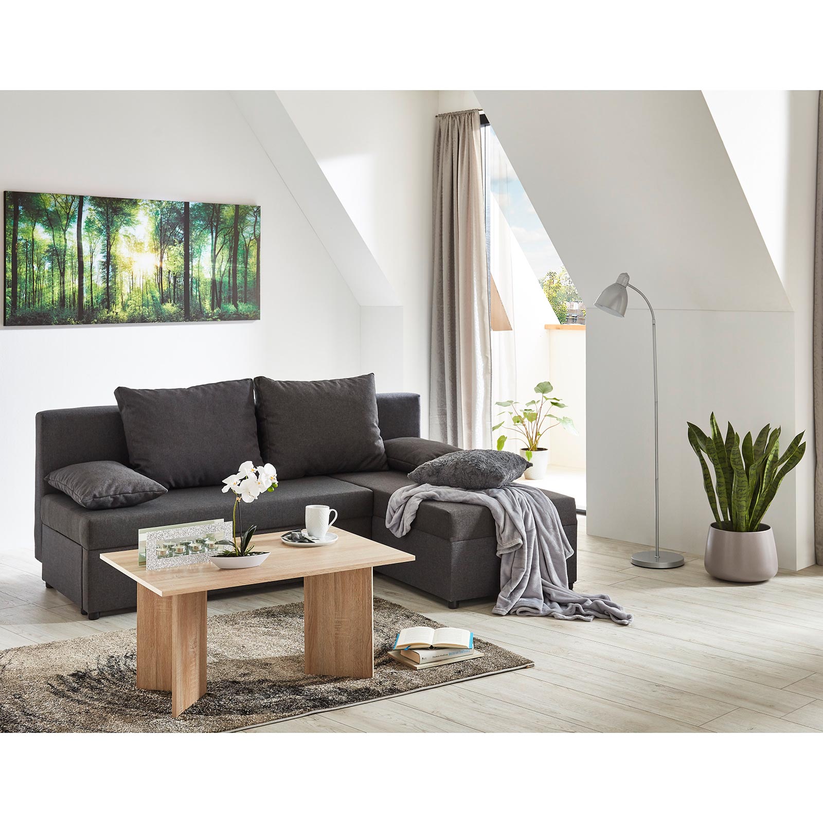 Ecksofa - grau - Webstoff - mit Liegefunktion
