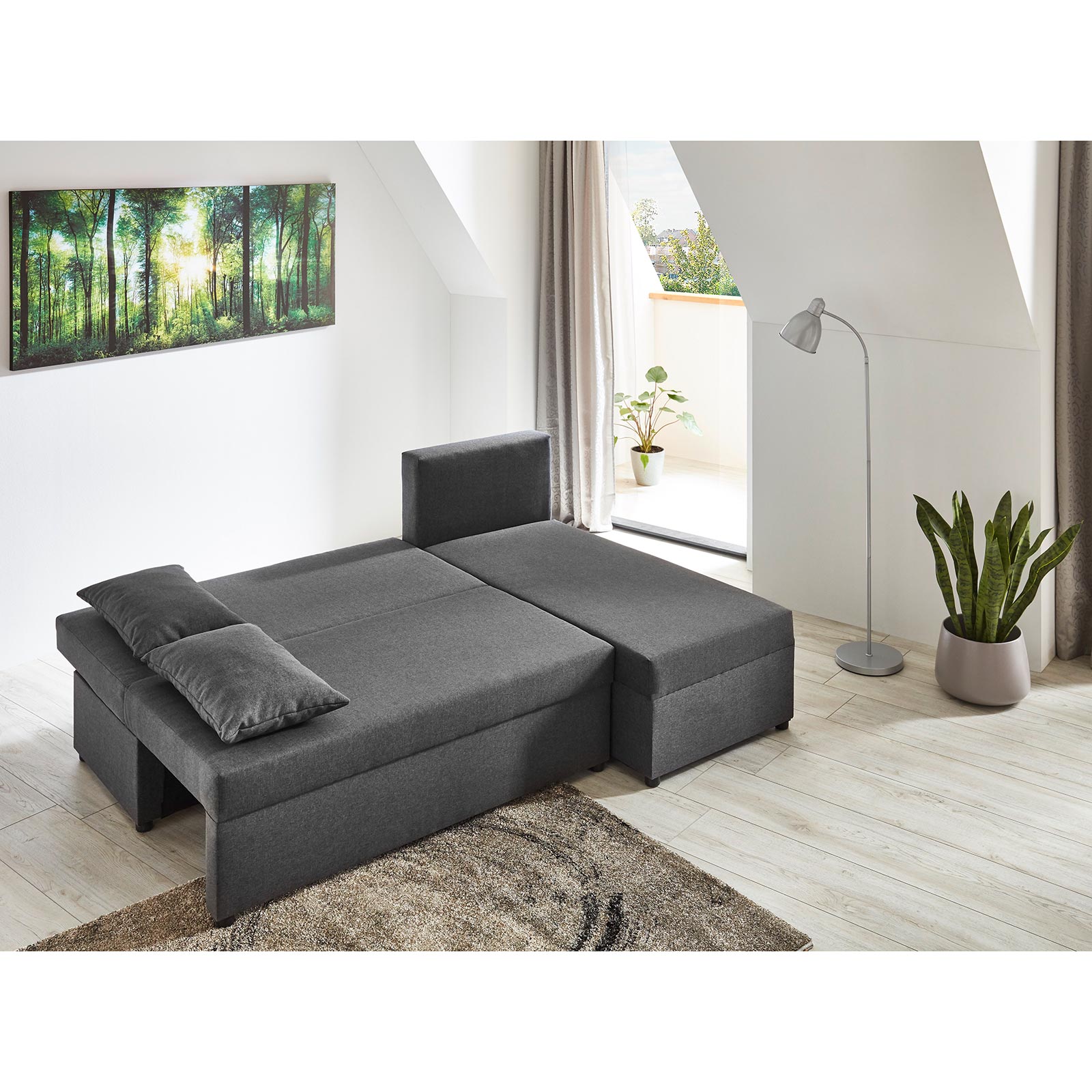 Ecksofa - grau - Webstoff - mit Liegefunktion