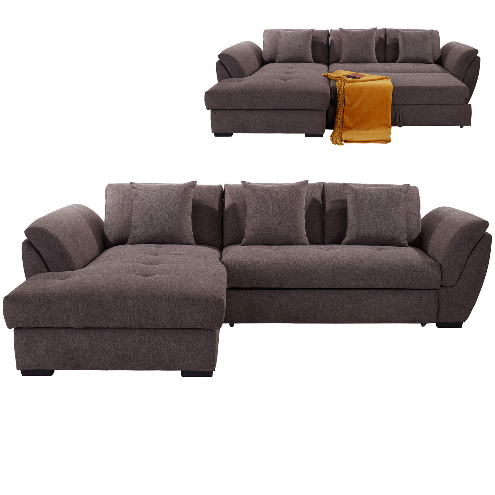 Ecksofa - graubraun - Liegefunktion - Recamiere links