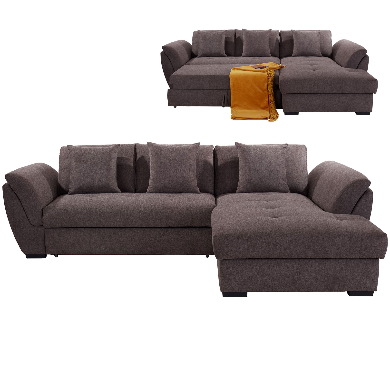 Ecksofa - graubraun - Liegefunktion - Recamiere rechts