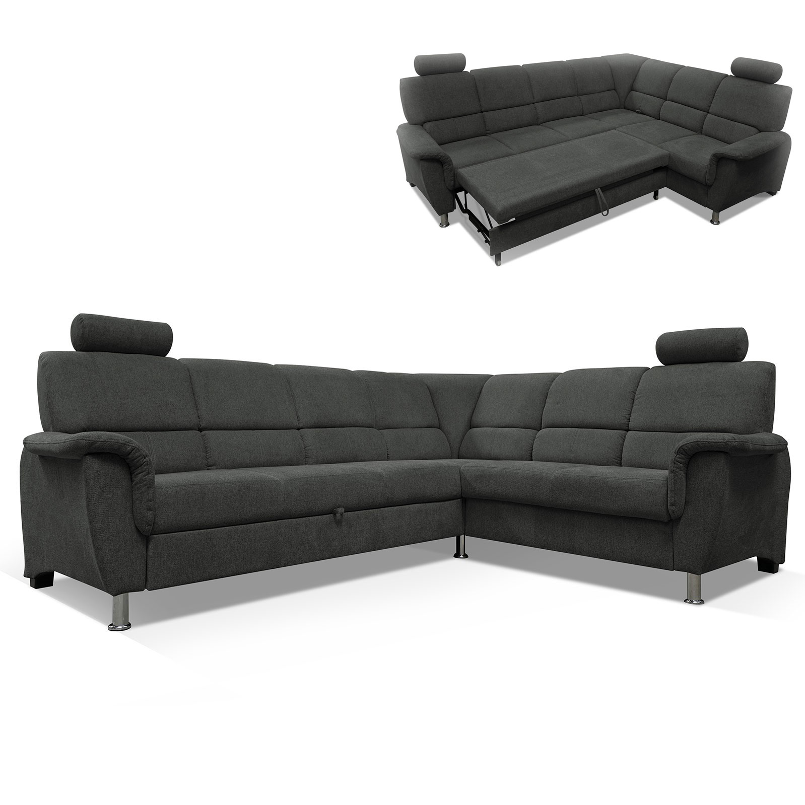 Ecksofa - graugrün - Liegefunktion und Staukasten - 2-Sitzer rechts