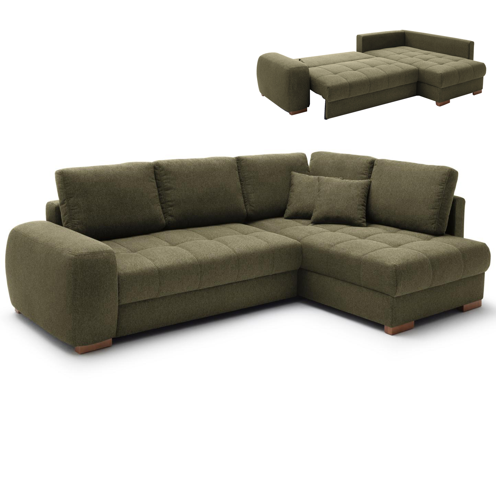 Ecksofa - green - Boxspringfederung - Liegefunktion - Holzfüße
