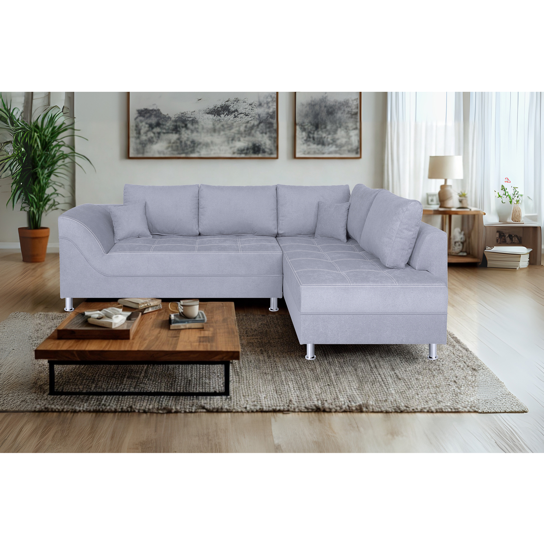 Ecksofa - grey - Federkern - mit Kissen