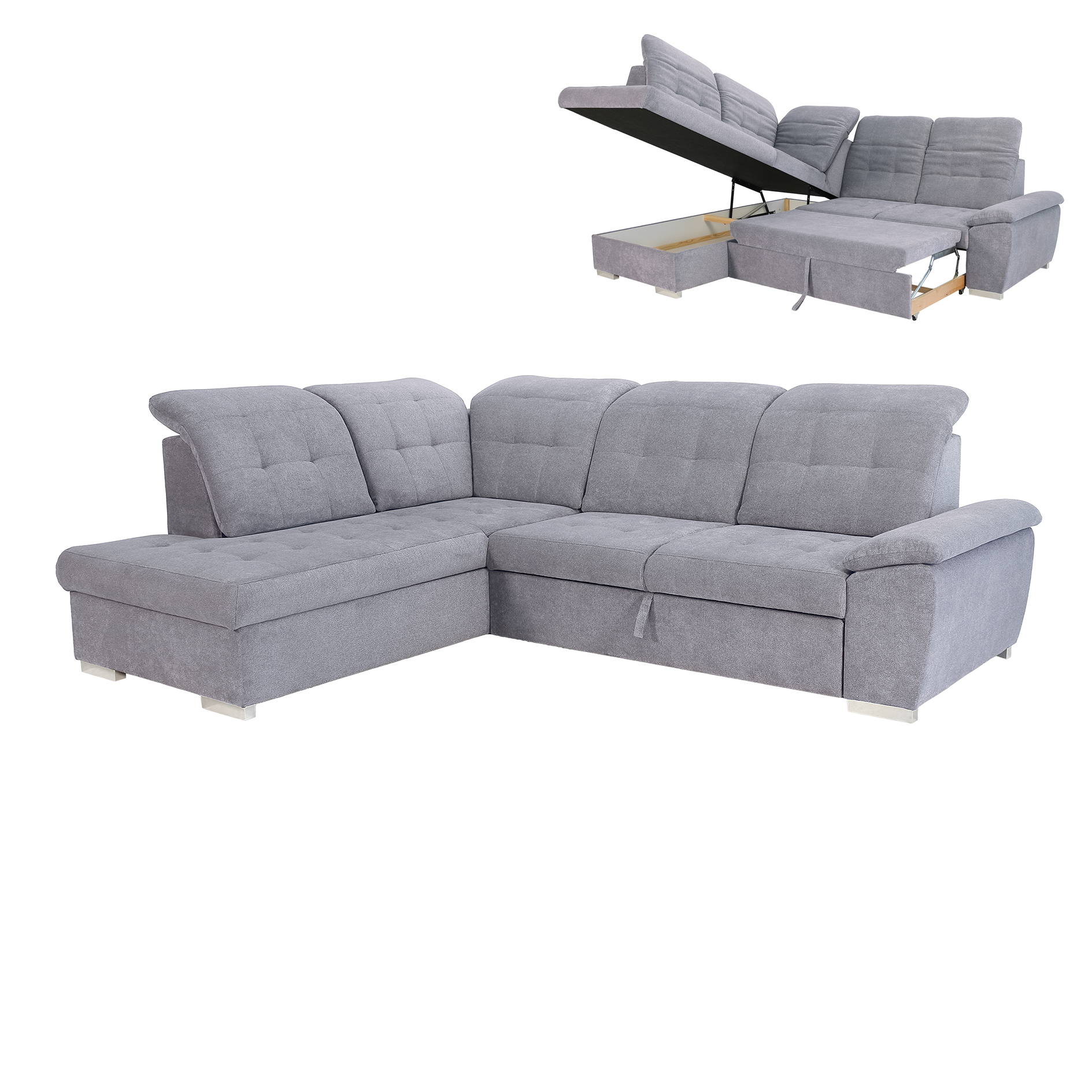 Ecksofa - grey - Liegefunktion - Recamiere links