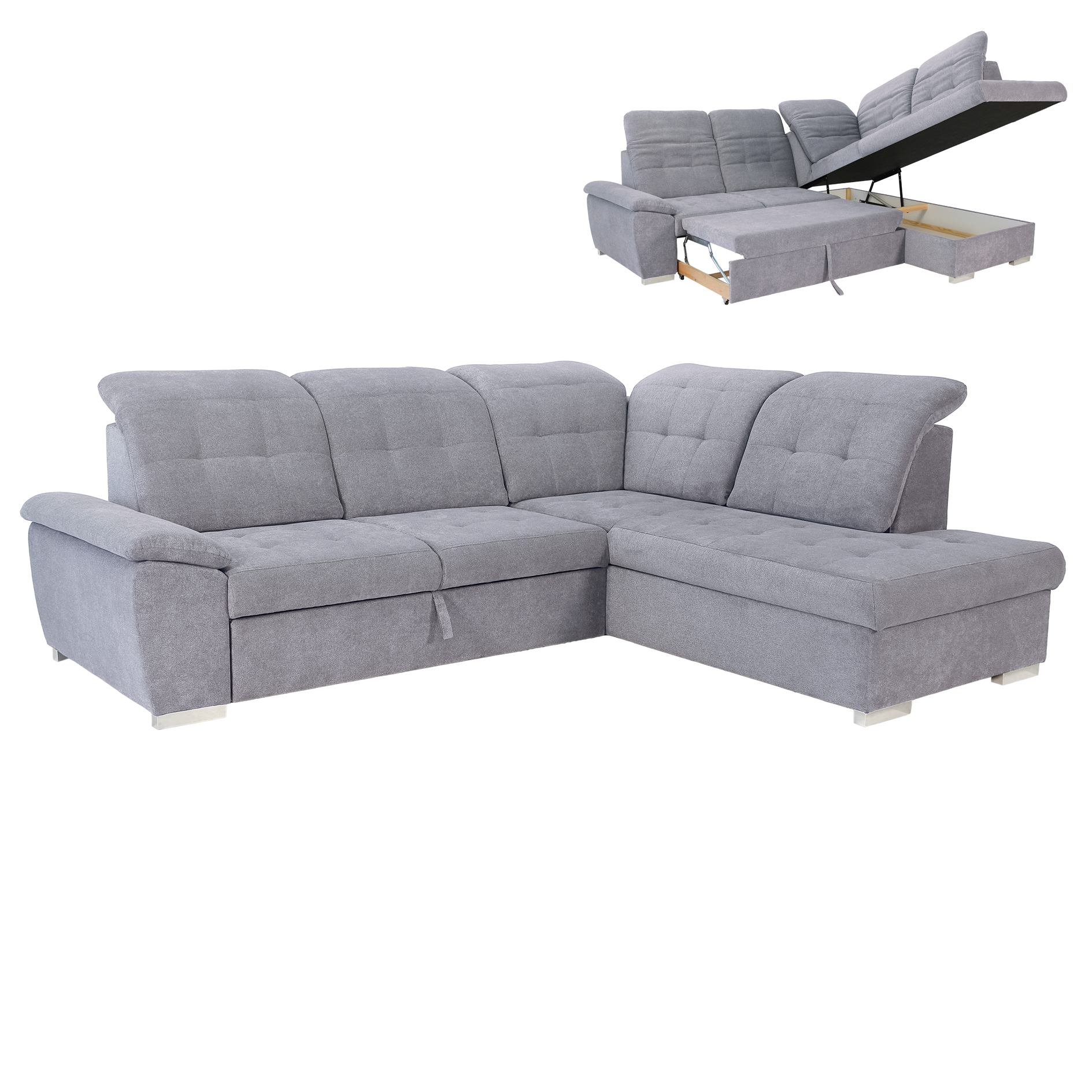Ecksofa - grey - Liegefunktion - Recamiere rechts