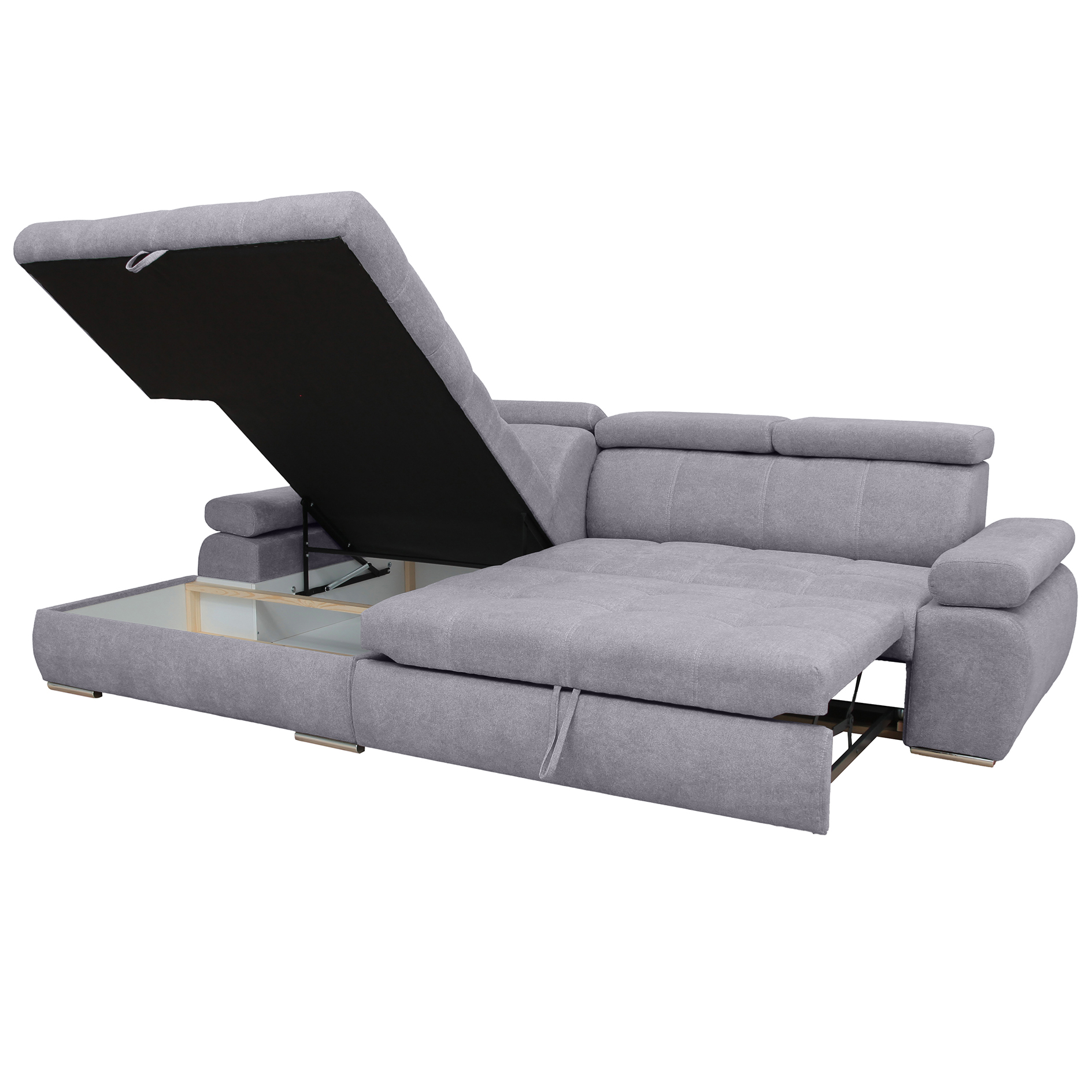 Ecksofa - grey - Liegefunktion und Staukasten - Ottomane links
