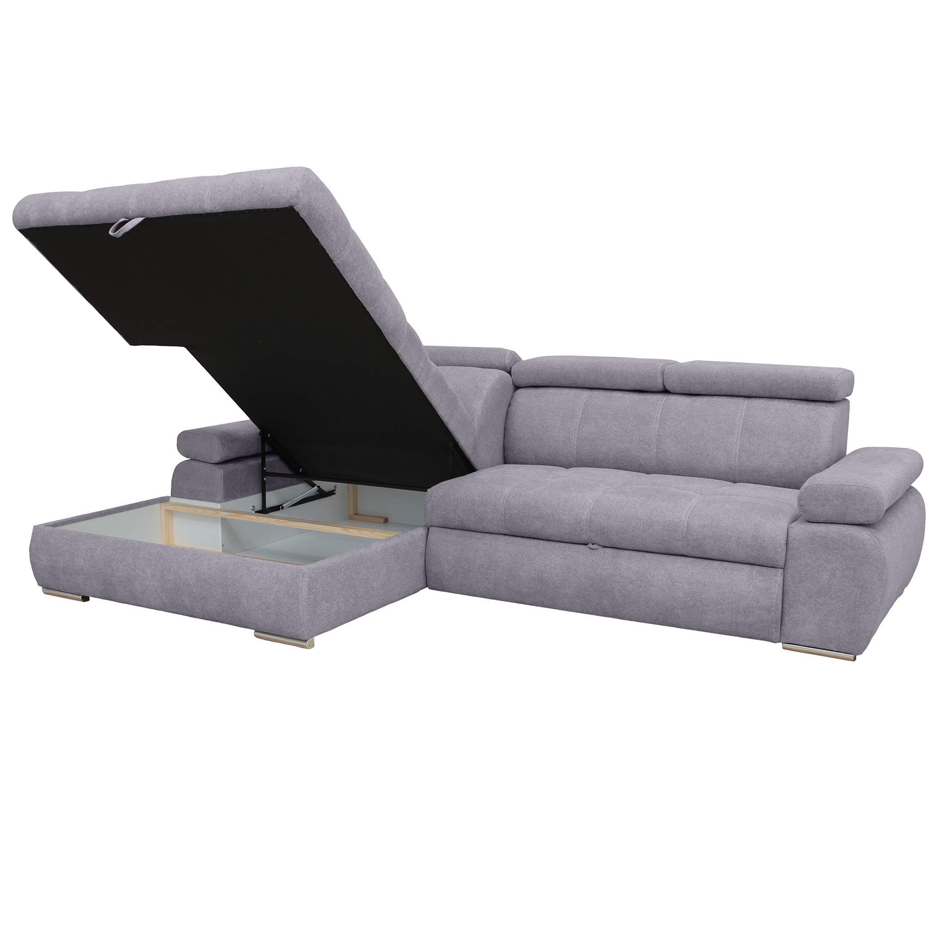 Ecksofa - grey - Liegefunktion und Staukasten - Ottomane links