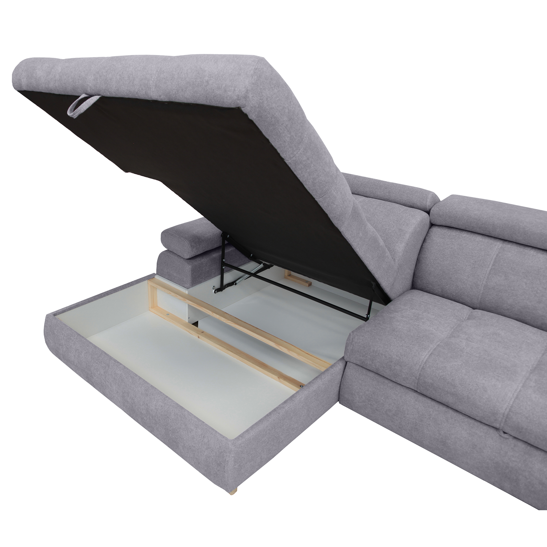 Ecksofa - grey - Liegefunktion und Staukasten - Ottomane links