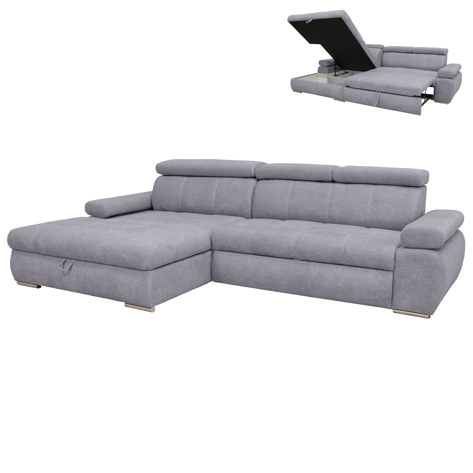 Ecksofa - grey - Liegefunktion und Staukasten - Ottomane links