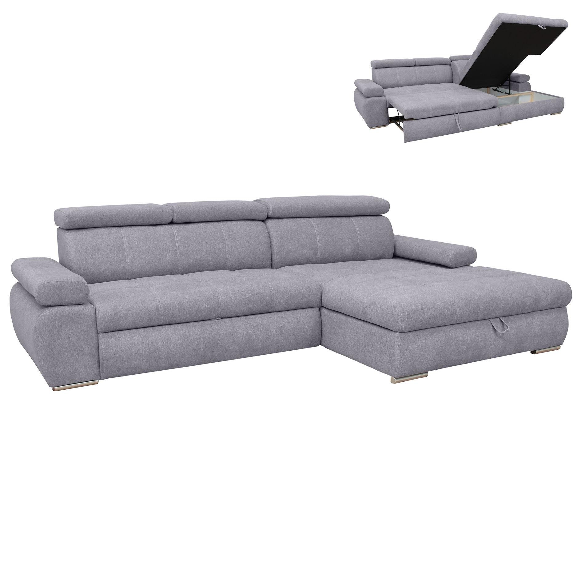 Ecksofa - grey - Liegefunktion und Staukasten - Ottomane rechts
